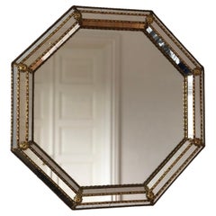 Vintage Venetian Octagon Mirror Hollywood Regency in Gold Spain 1990s