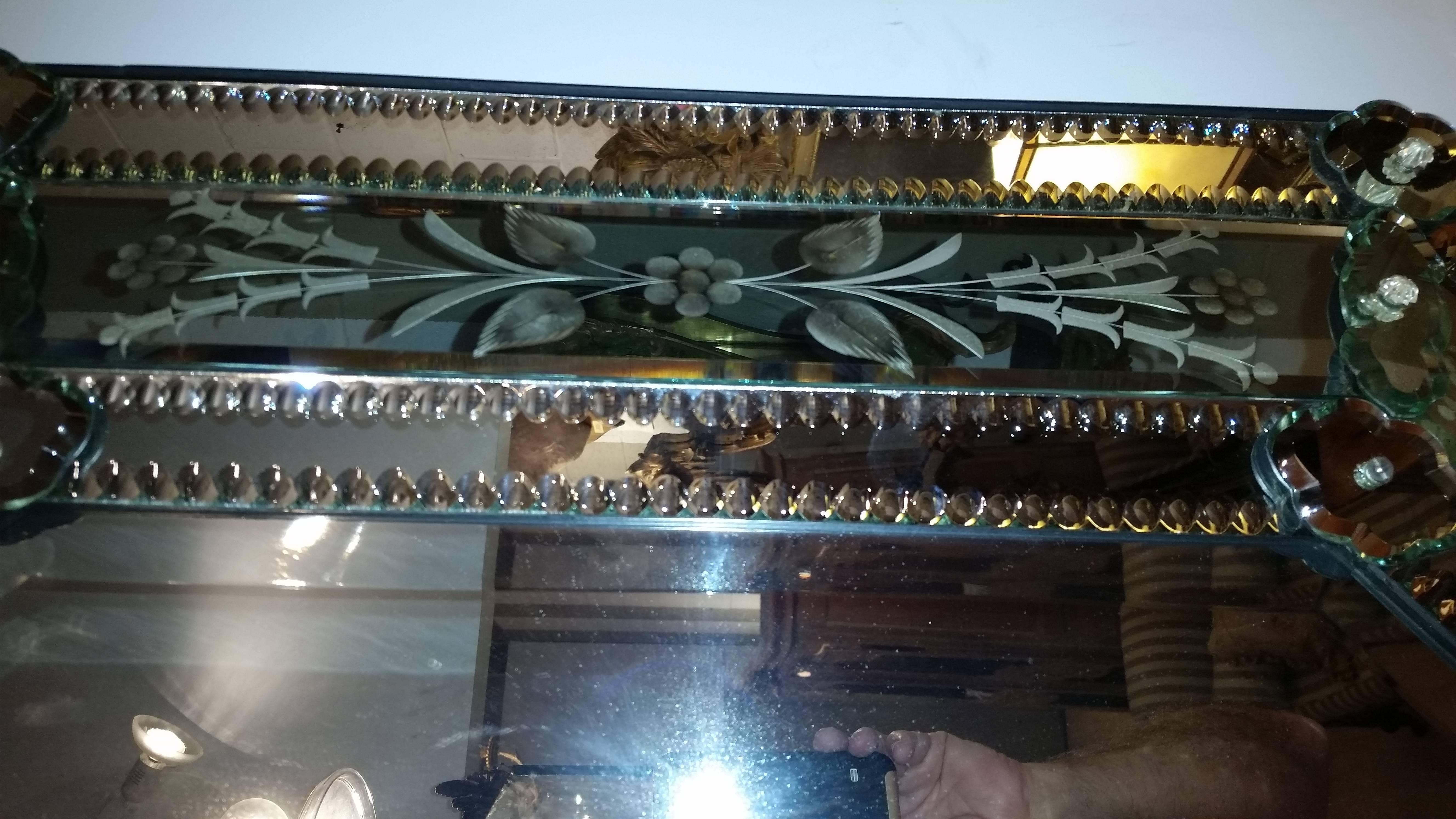 Glass Vintage Venetian Octagonal Paneled Mirror For Sale