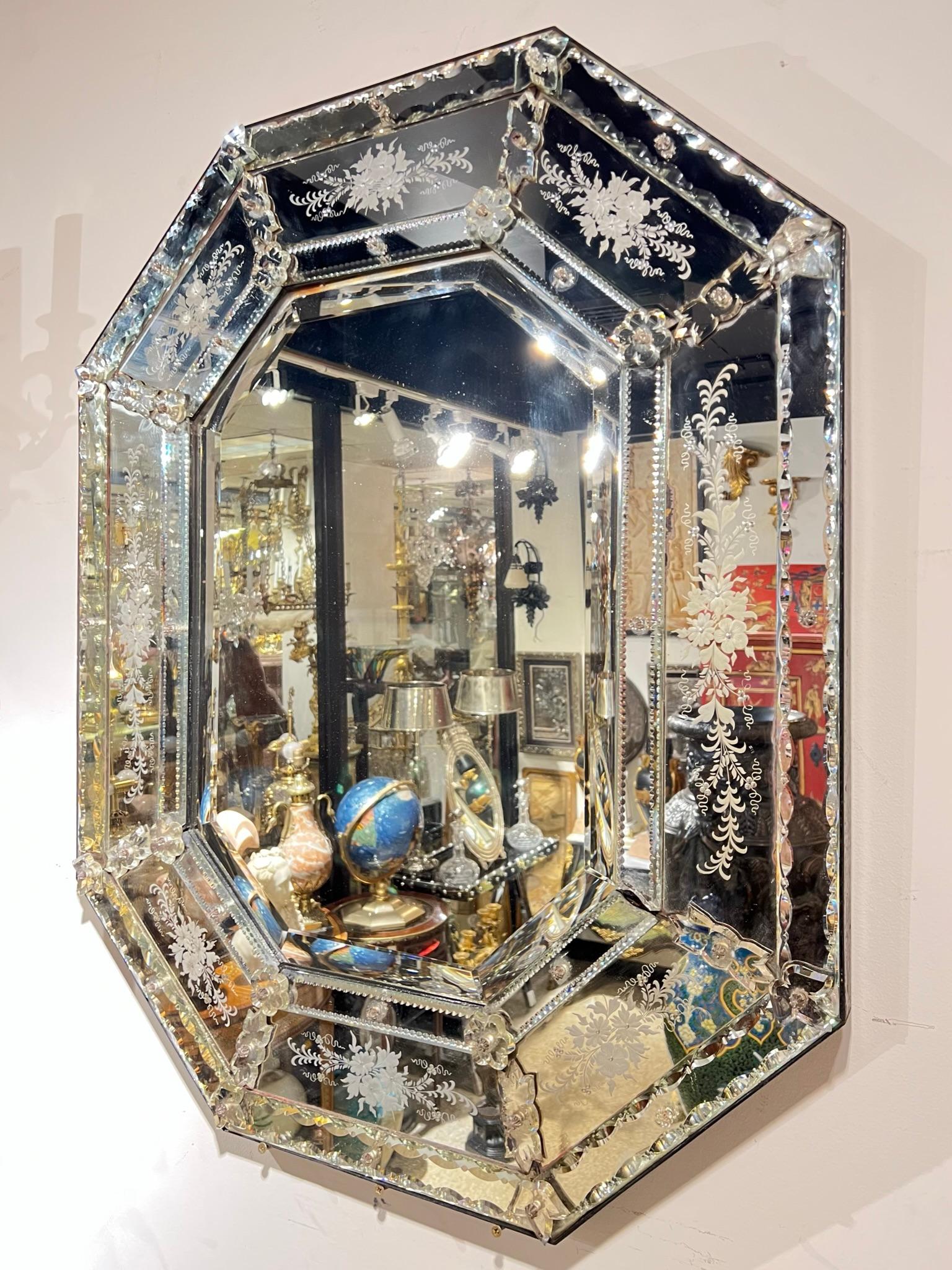 Italian Vintage Venetian Octagonal Shaped Wall Mirror For Sale