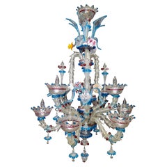 Vintage Venetian or Murano Glass Chandelier, 9-Arm