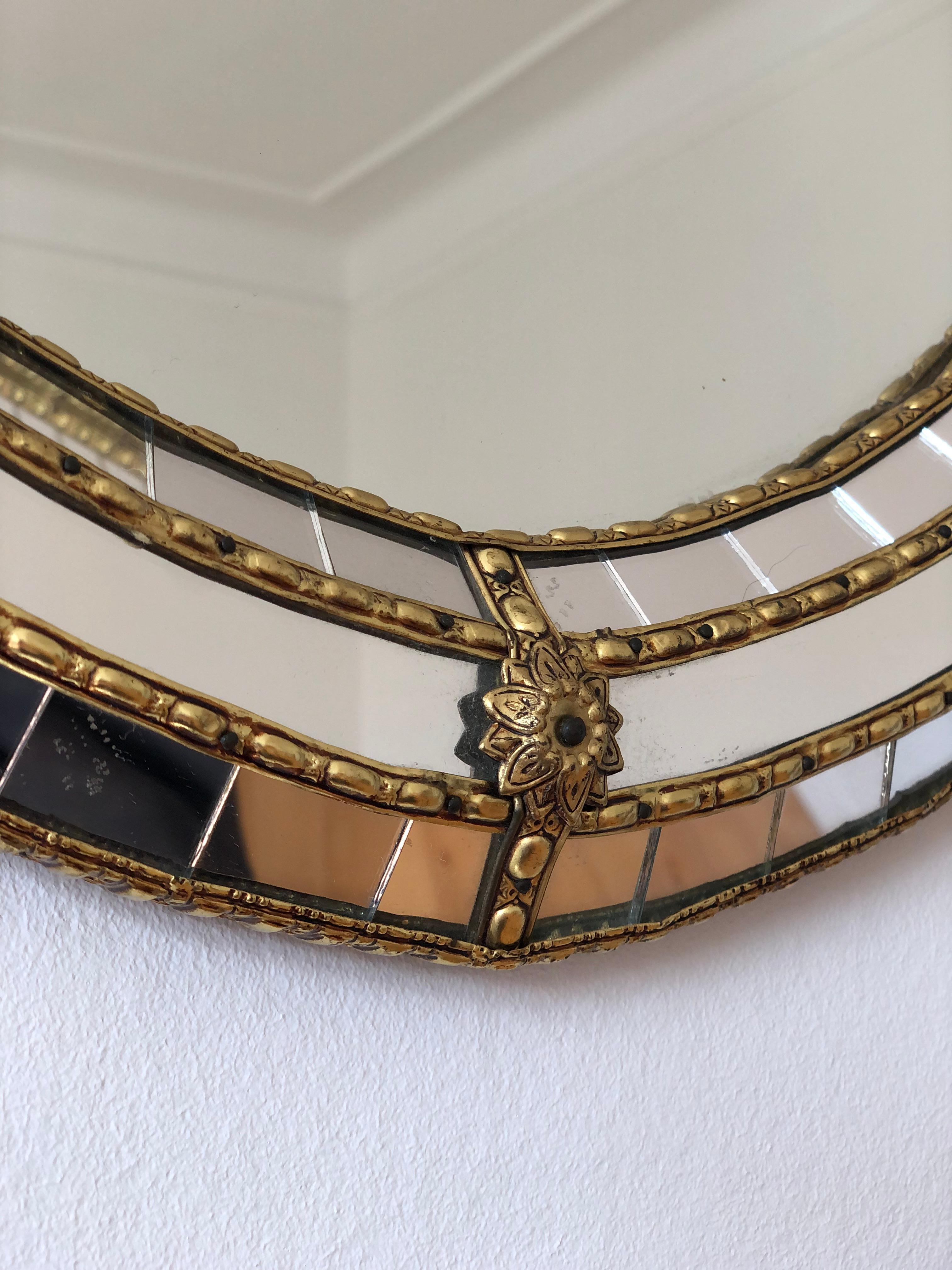 Spanish Vintage Venetian Oval Mirror Hollywood Regency in Gold Spain 1990s For Sale