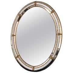 Vintage Venetian Oval Mirror Hollywood Regency in Gold Spain 1990s