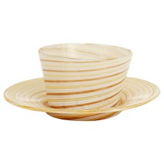 Mezza Filligrana Schale und Untertasse aus venezianischem/Salviati Muranoglas mit Fingern
