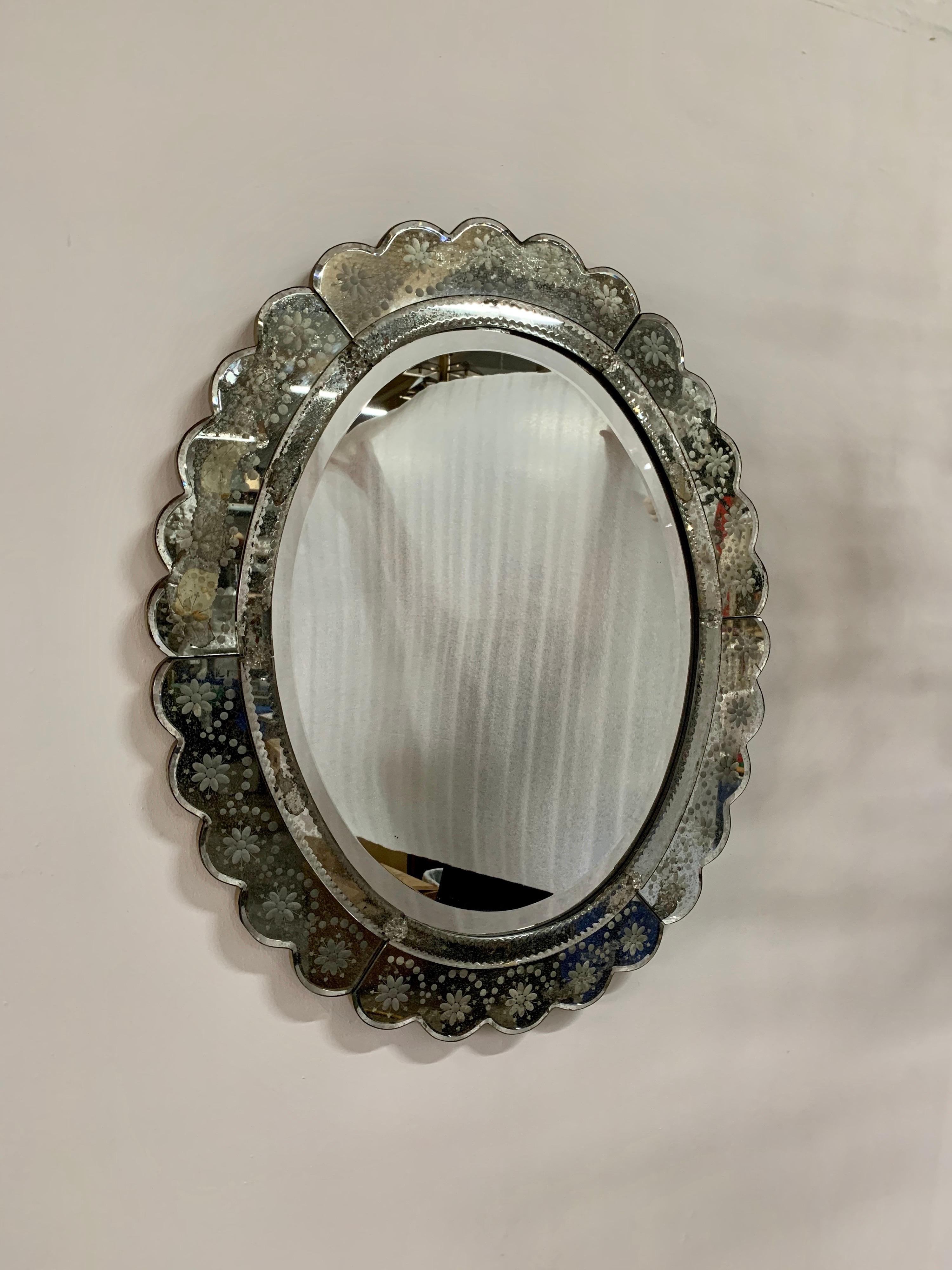 Mid-20th Century Vintage Venetian Scalloped Framed Mirror