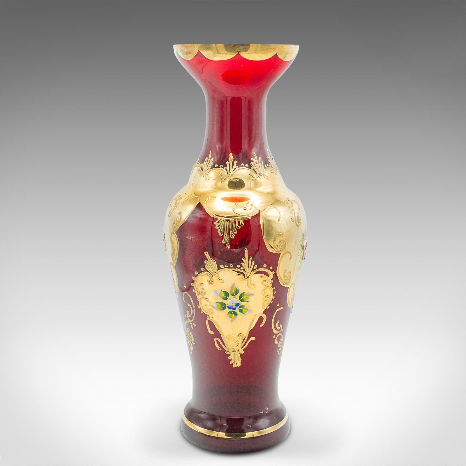 20th Century Vintage Venetian Show Vase, Italian Art Glass, Gilt, Decorative Flower Urn, 1970 For Sale