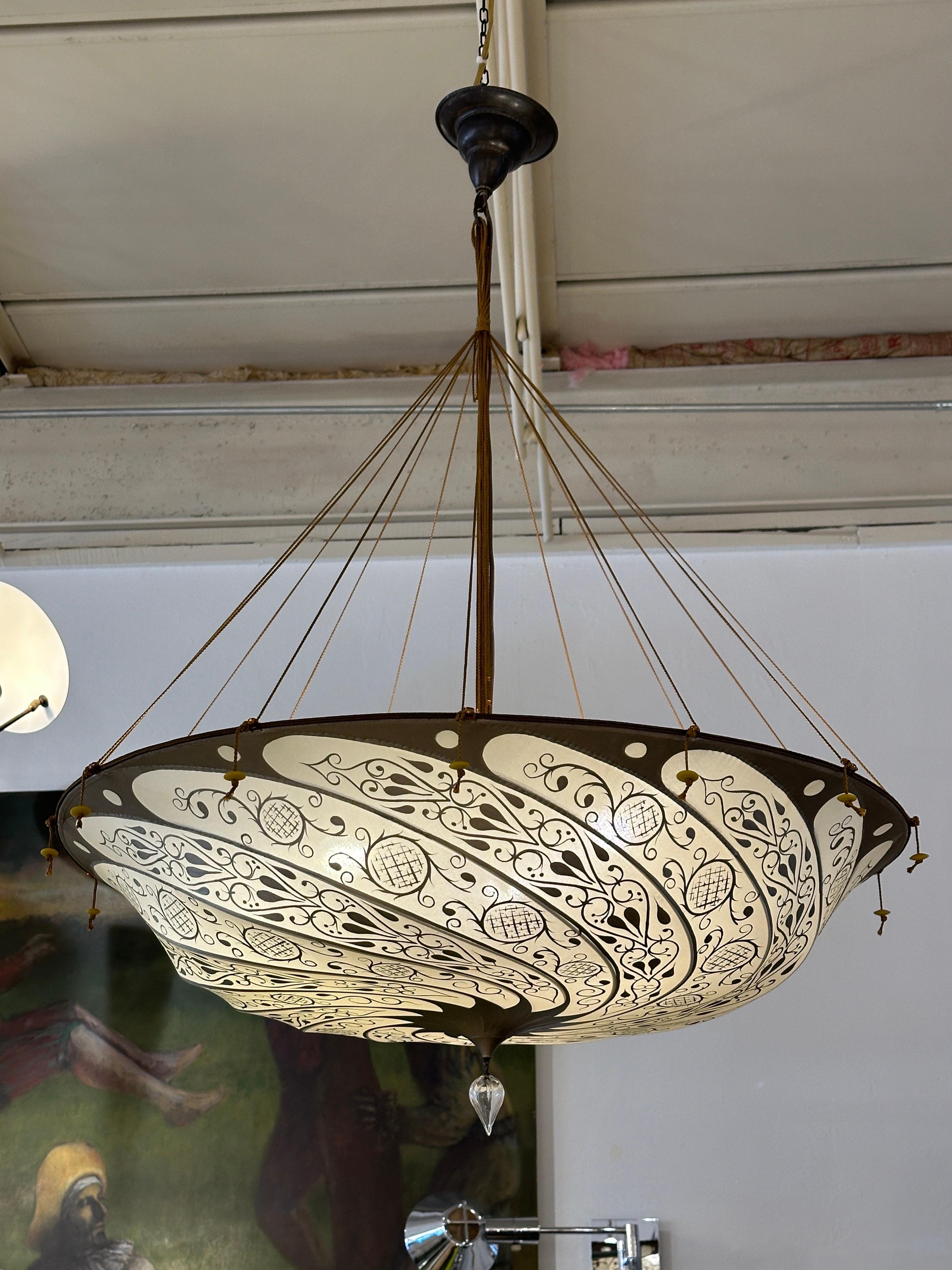 Vintage Venetian Silk Fortuny Hanging Light/ Chandelier For Sale 1