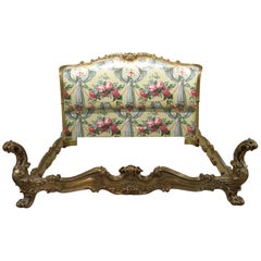 Gilded Italian Antique Rococo Carved Venetian Style Bed