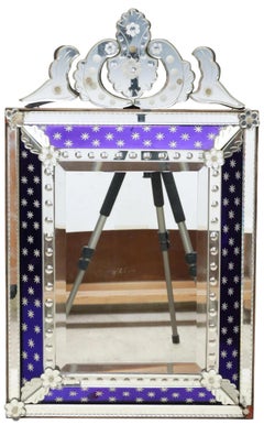Vintage Venetian Style Cobalt Paneled Glass Mirror