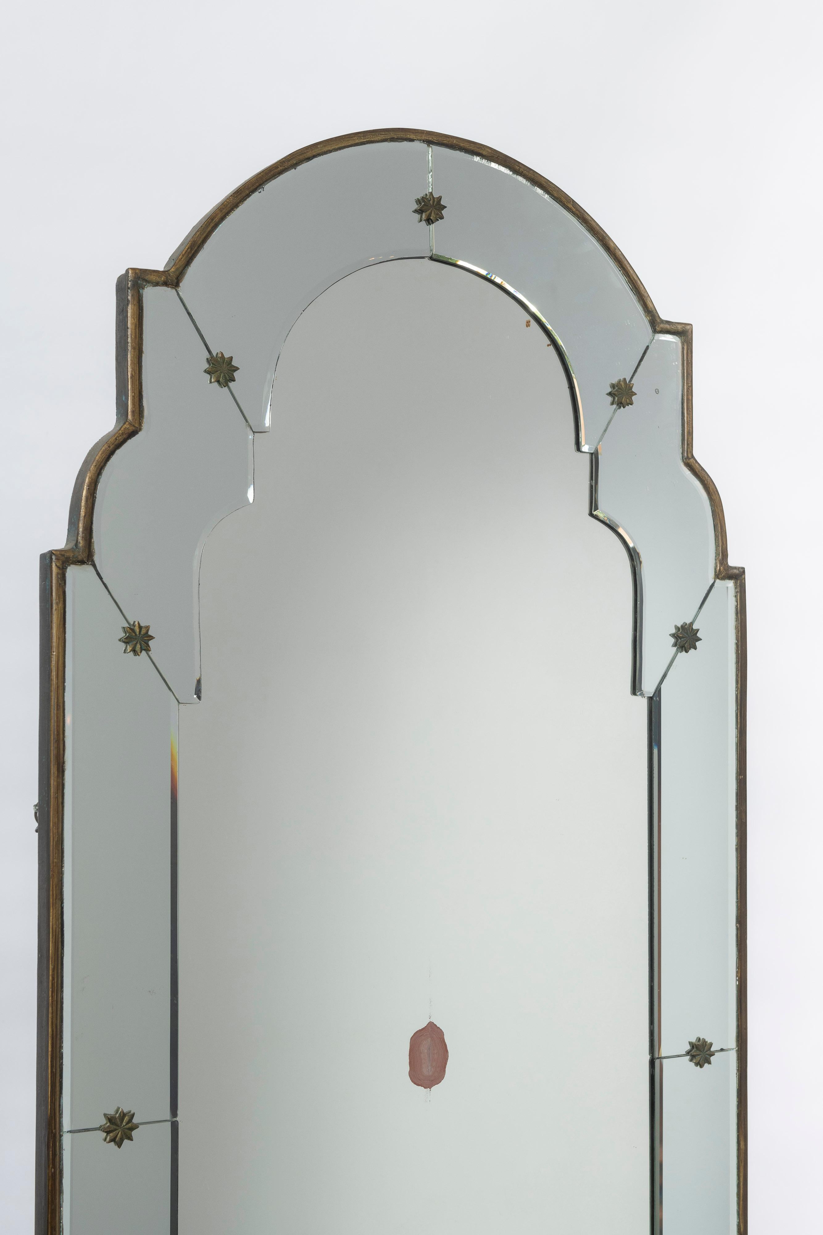 20th Century Vintage Venetian Style Mirror w/ Beveled Mirror Frame, Gilded Flowers & Edge For Sale