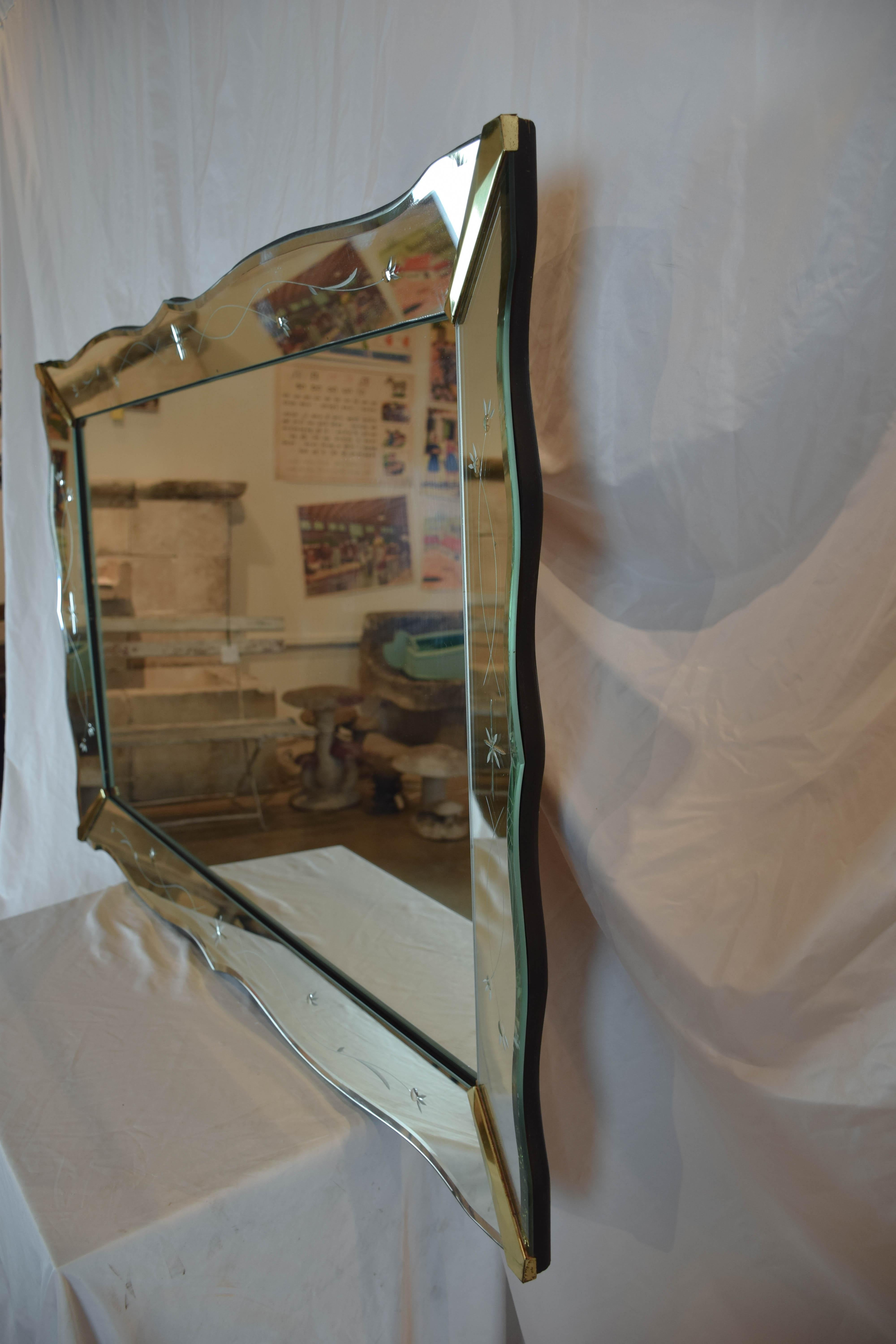 20th Century Vintage Venetian Style Mirror with Beveled Scalloped Edge