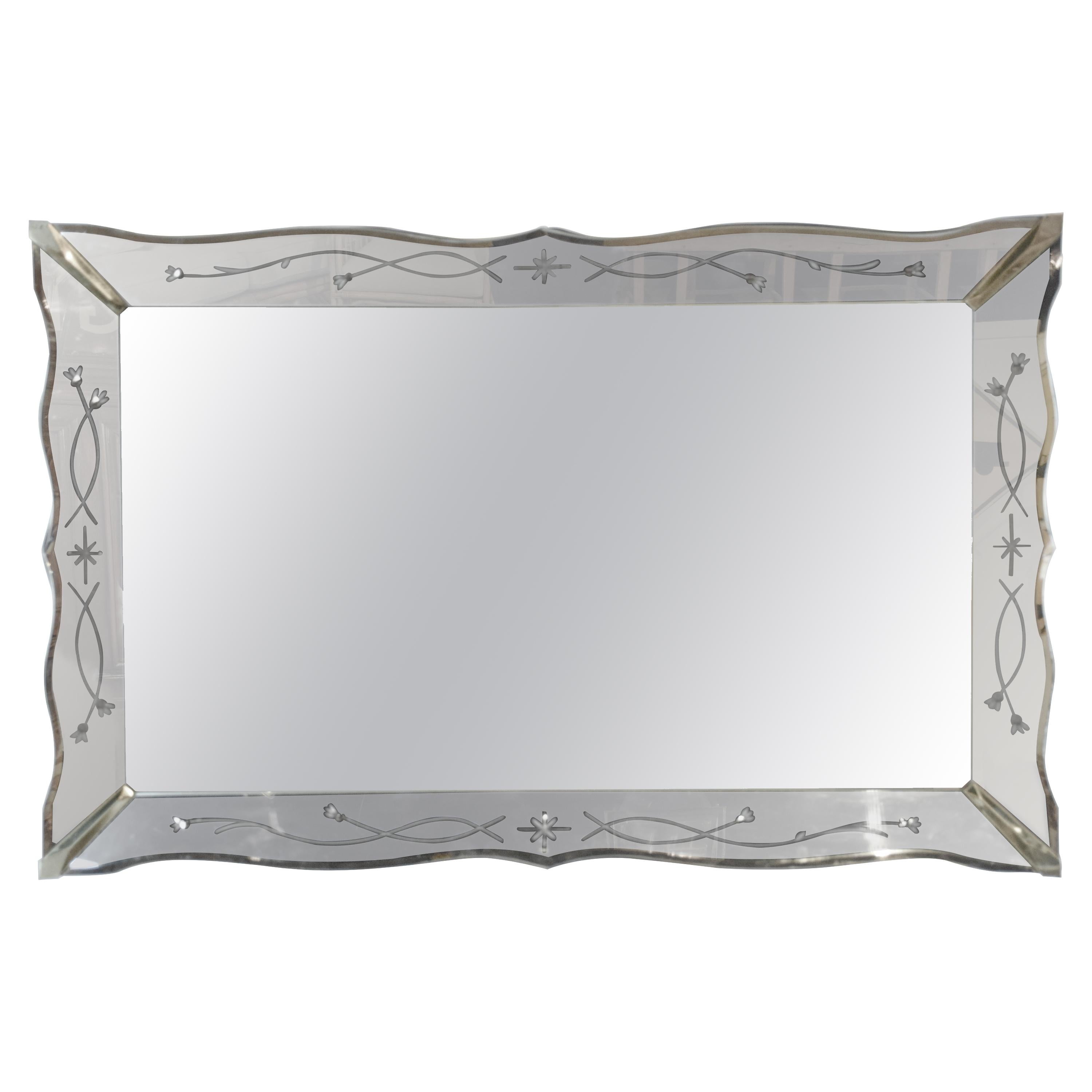 Vintage Venetian Style Mirror with Beveled Scalloped Edge