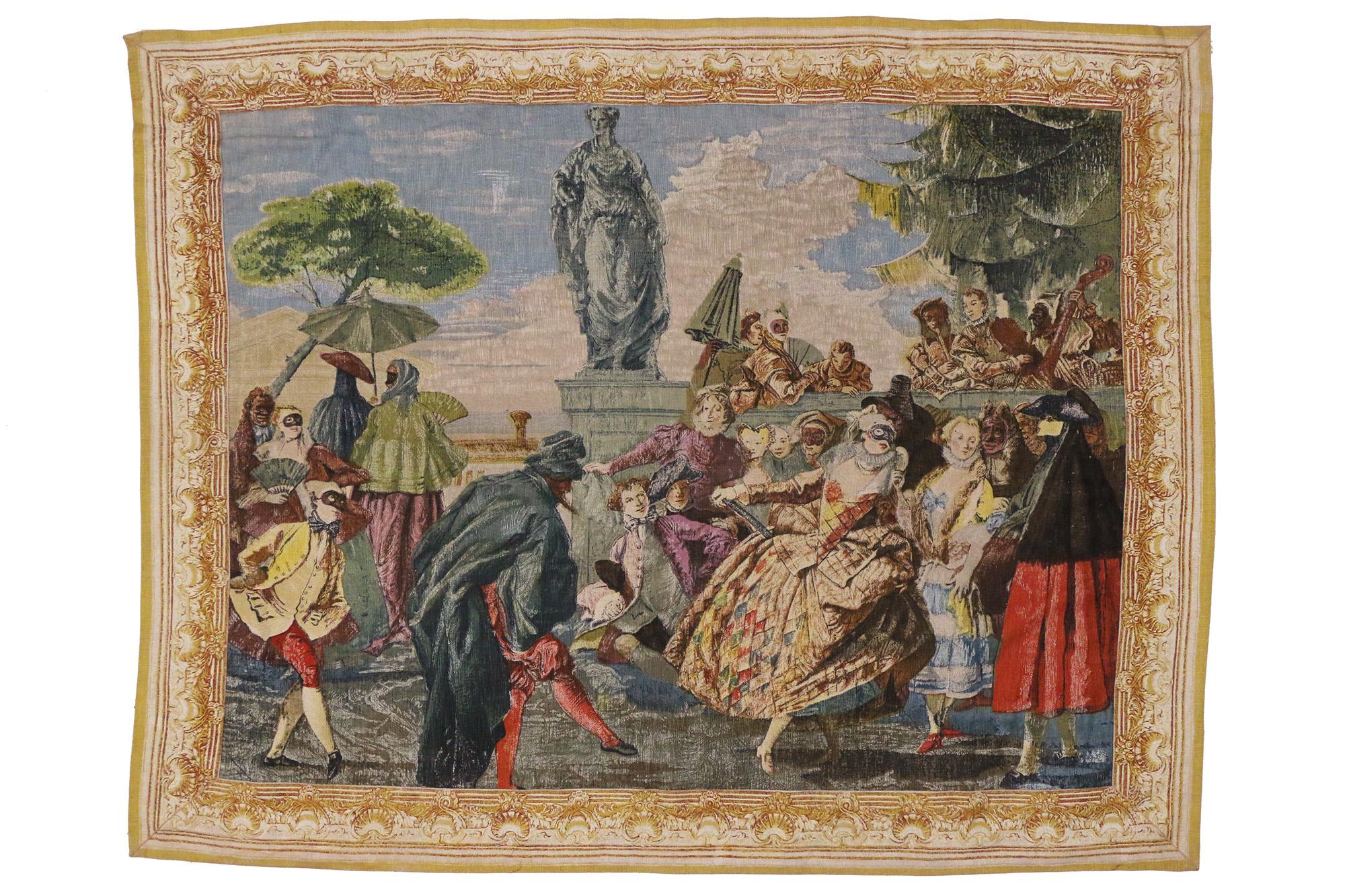Painted Signed The Minuet Carnival Scene Renaissance Wall Tapestry  For Sale