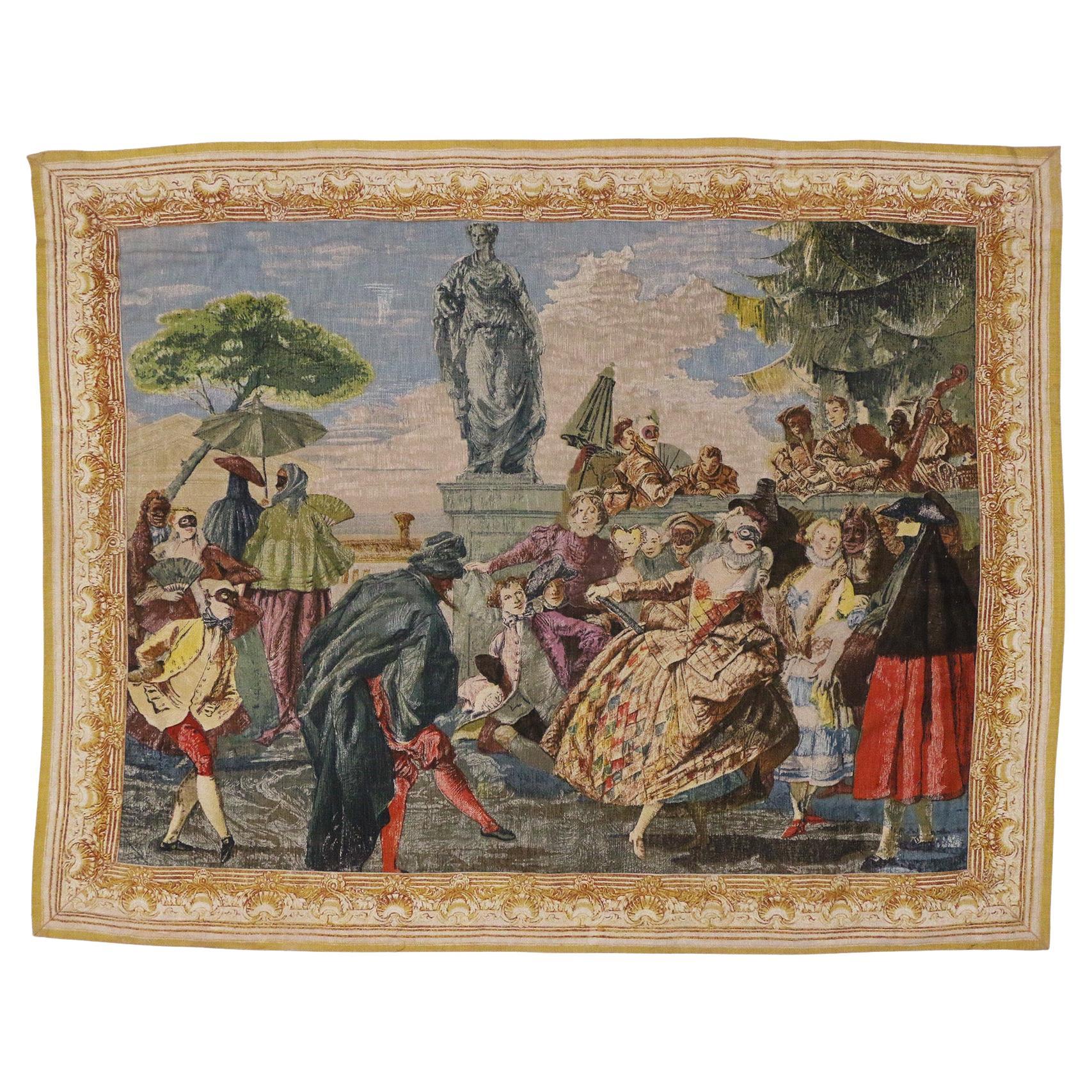 Signed The Minuet Carnival Scene Renaissance Wall Tapestry  For Sale