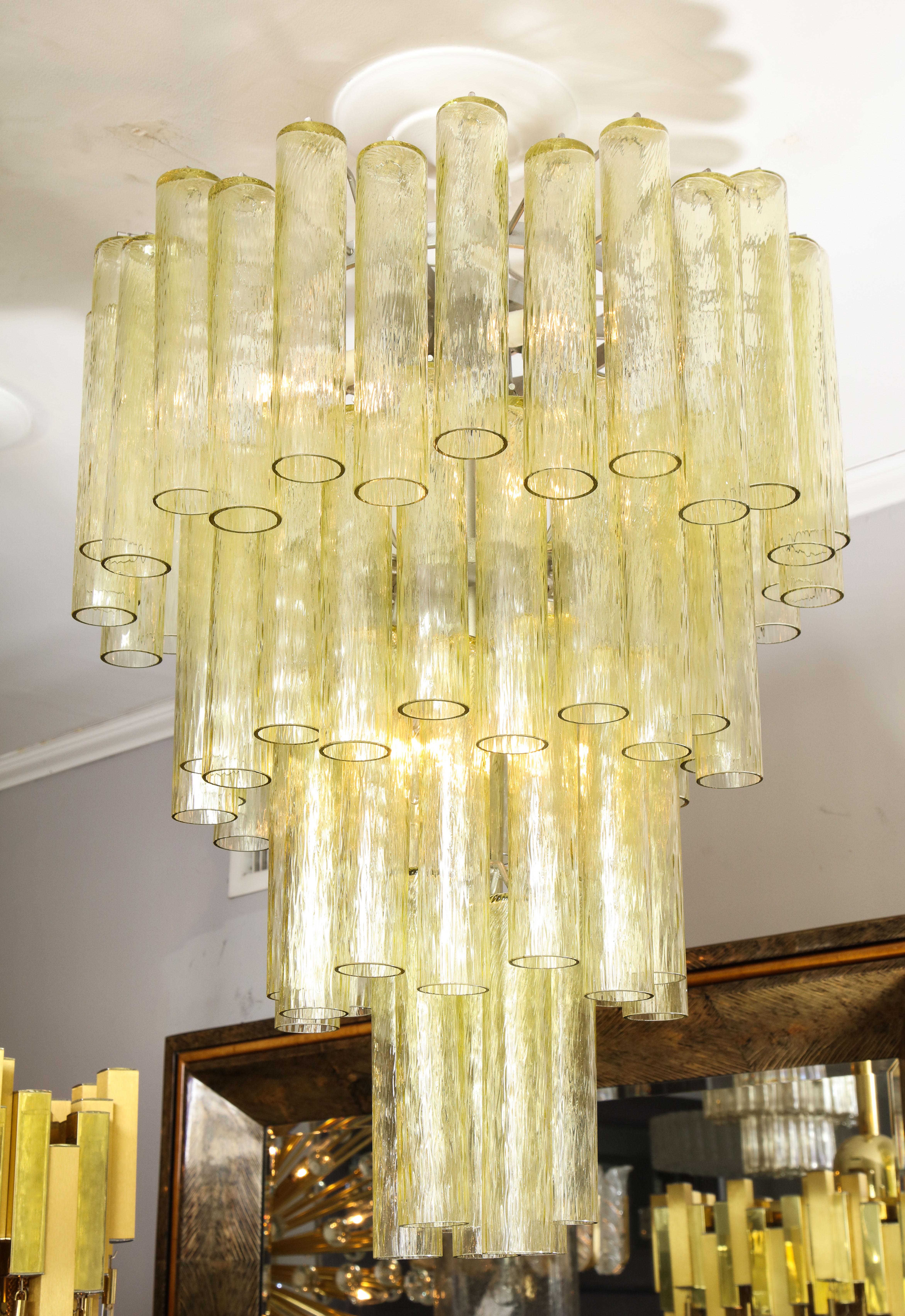 Vintage Venini champagne tubular glass chandelier.