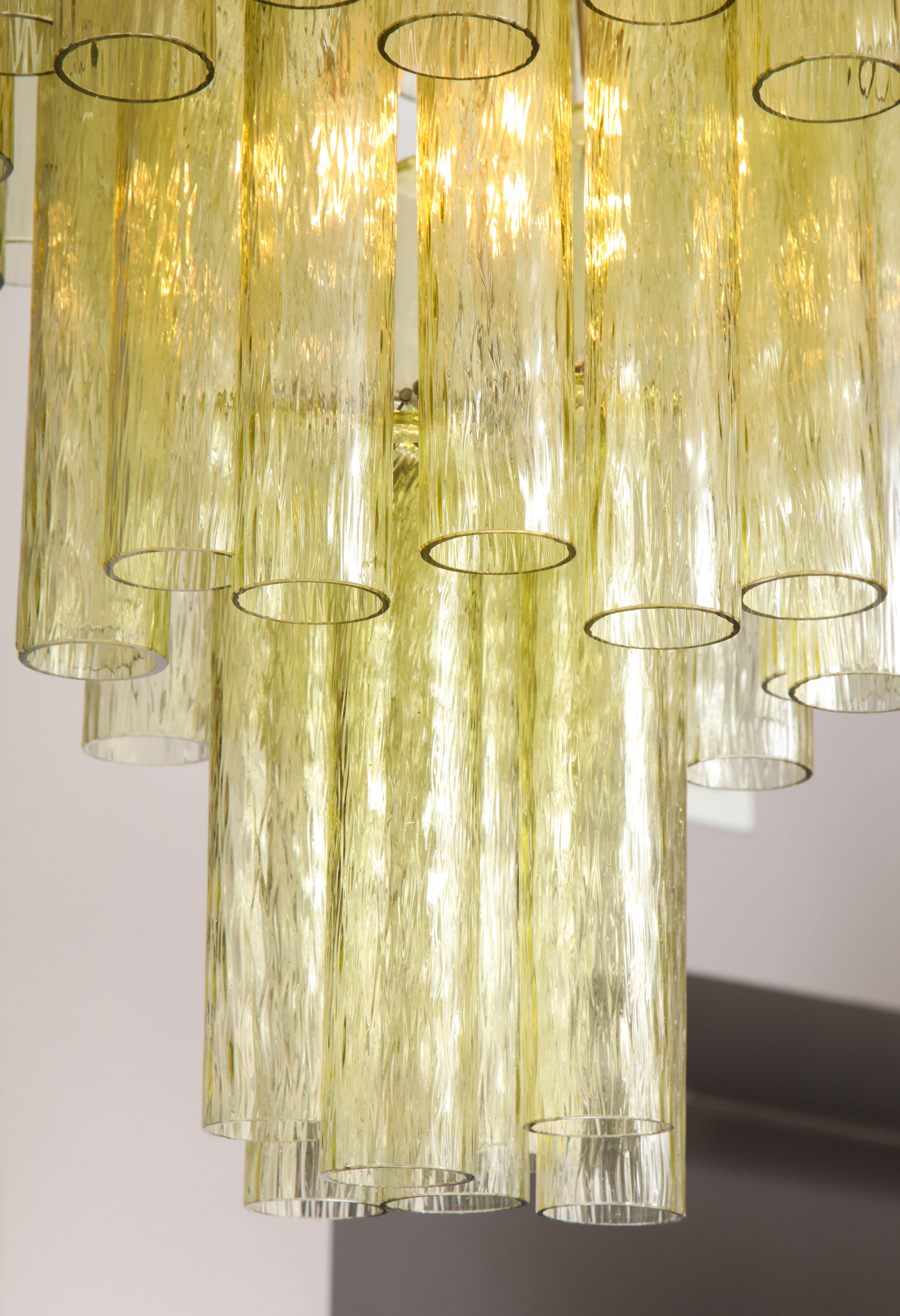 Vintage Venini Champagne Tubular Glass Chandelier In Excellent Condition In New York, NY