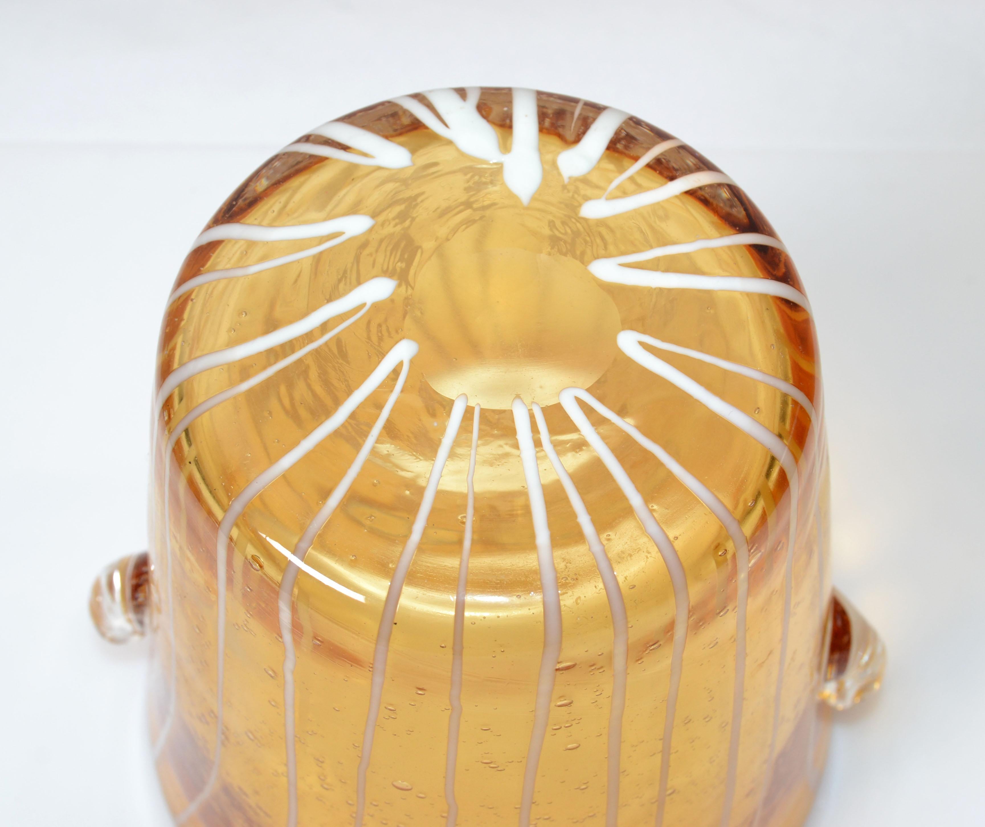Vintage Venini Murano Amber, White & Clear Wine Cooler Ice Bucket Italy 1970 2