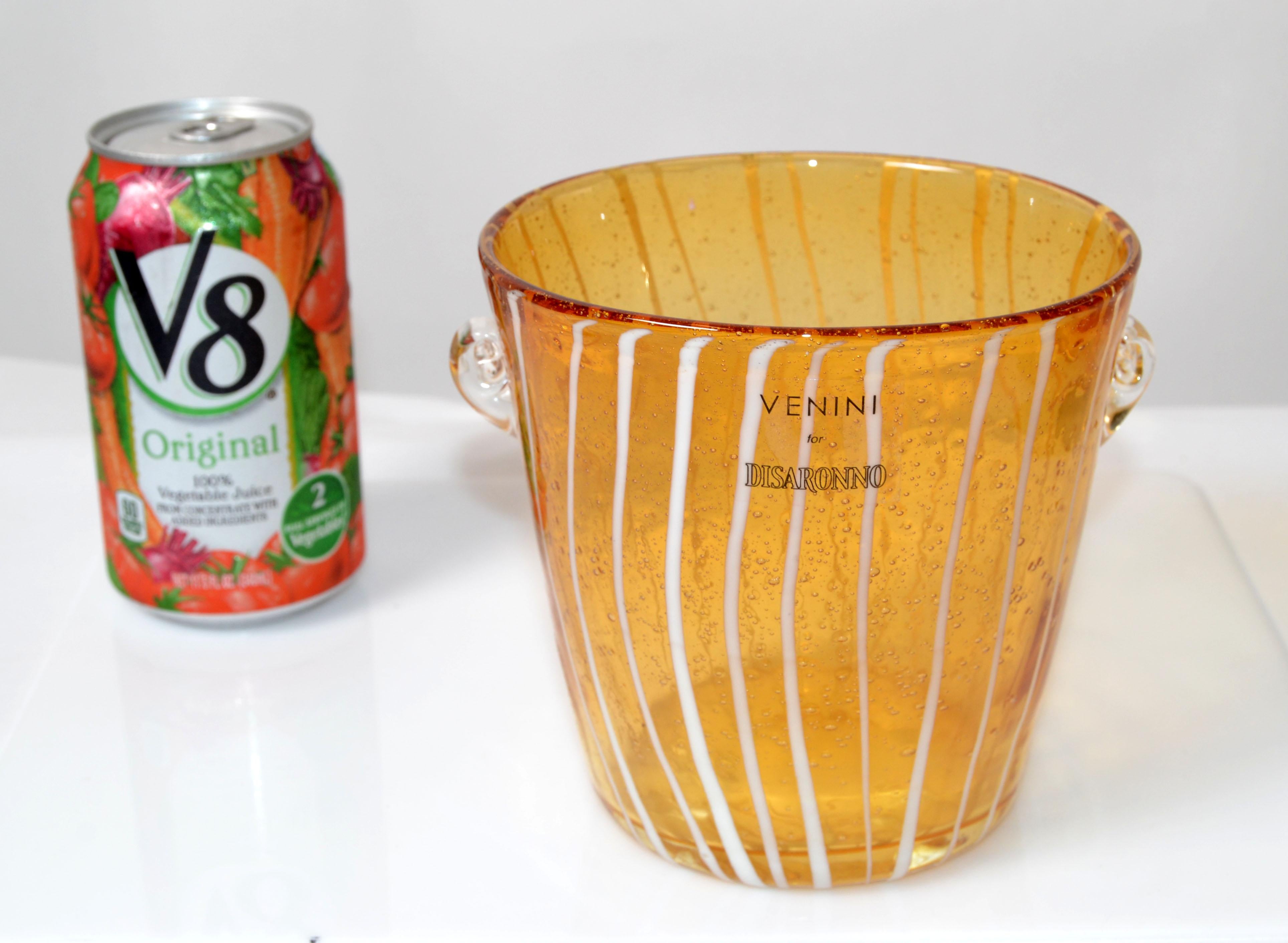 Vintage Venini Murano Amber, White & Clear Wine Cooler Ice Bucket Italy 1970 4
