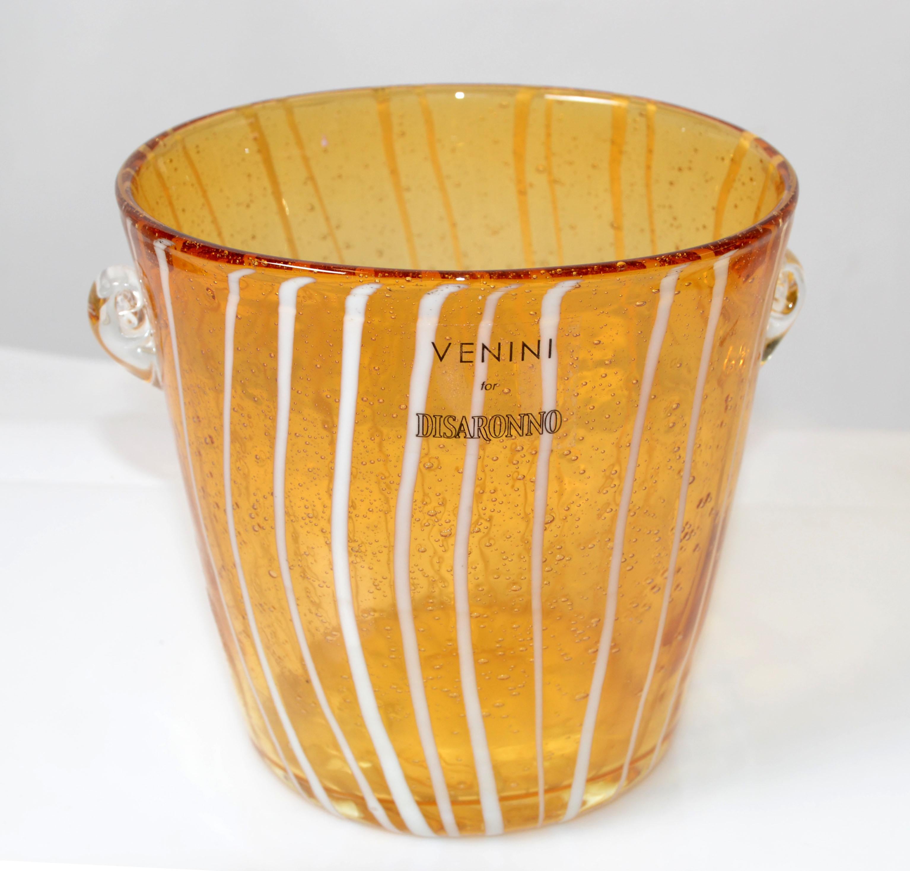 Vintage Venini Murano Amber, White & Clear Wine Cooler Ice Bucket Italy 1970 5