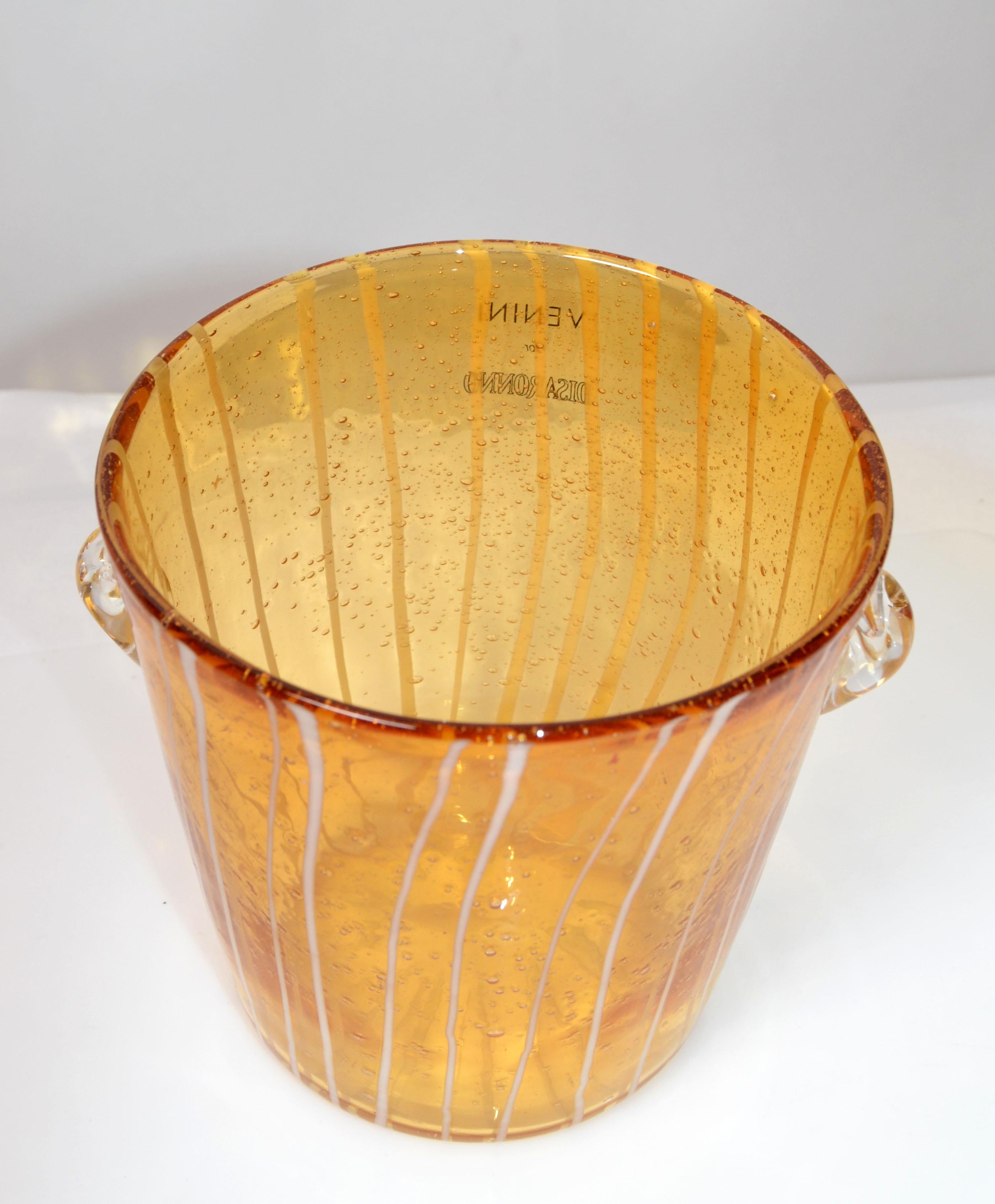 Vintage Venini Murano Amber, white & Clear wine cooler / ice bucket made in Italy 1970. 
Marked with Makers Logo, Venini For DISARONNO.