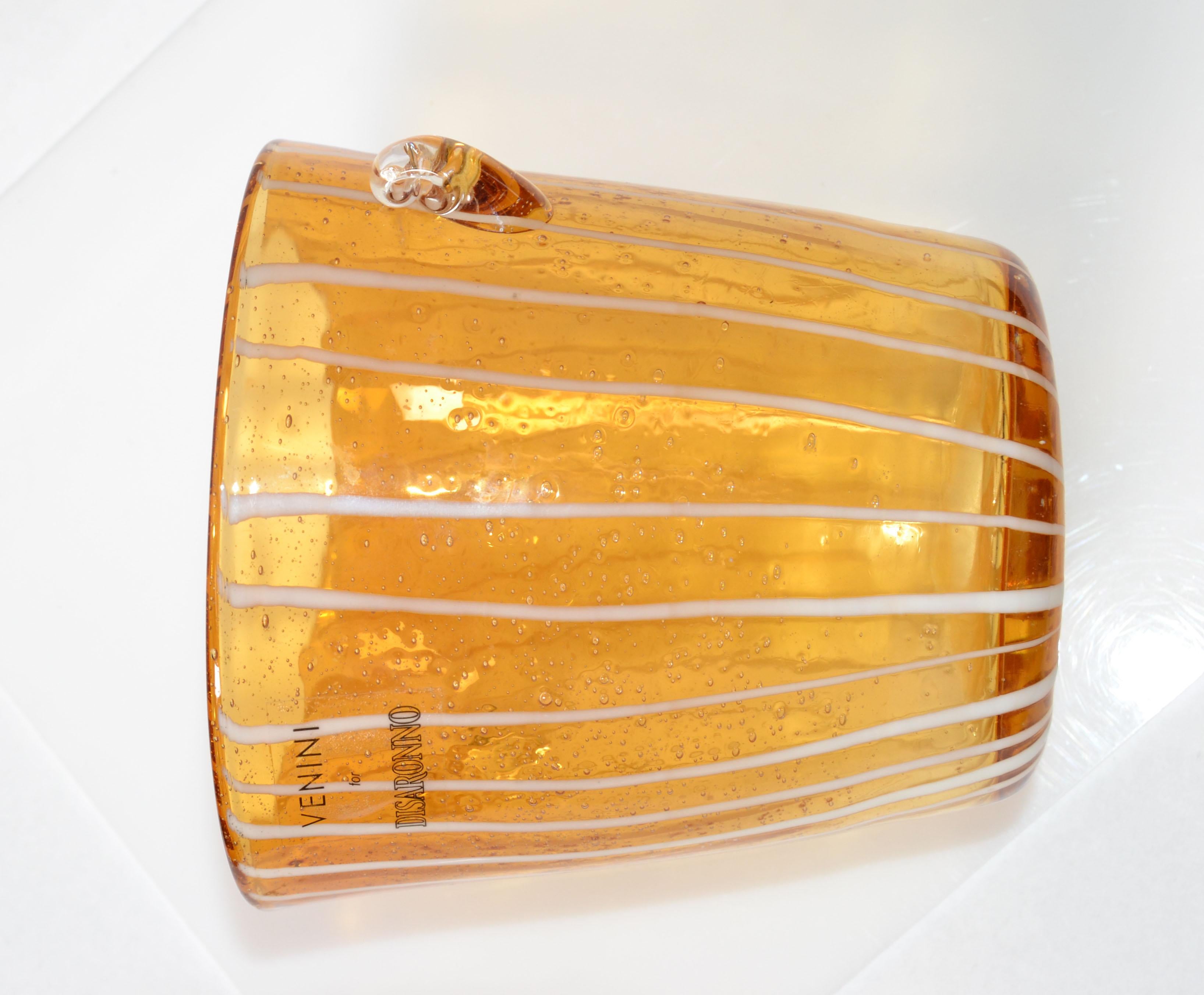 Mid-Century Modern Vintage Venini Murano Amber, White & Clear Wine Cooler Ice Bucket Italy 1970
