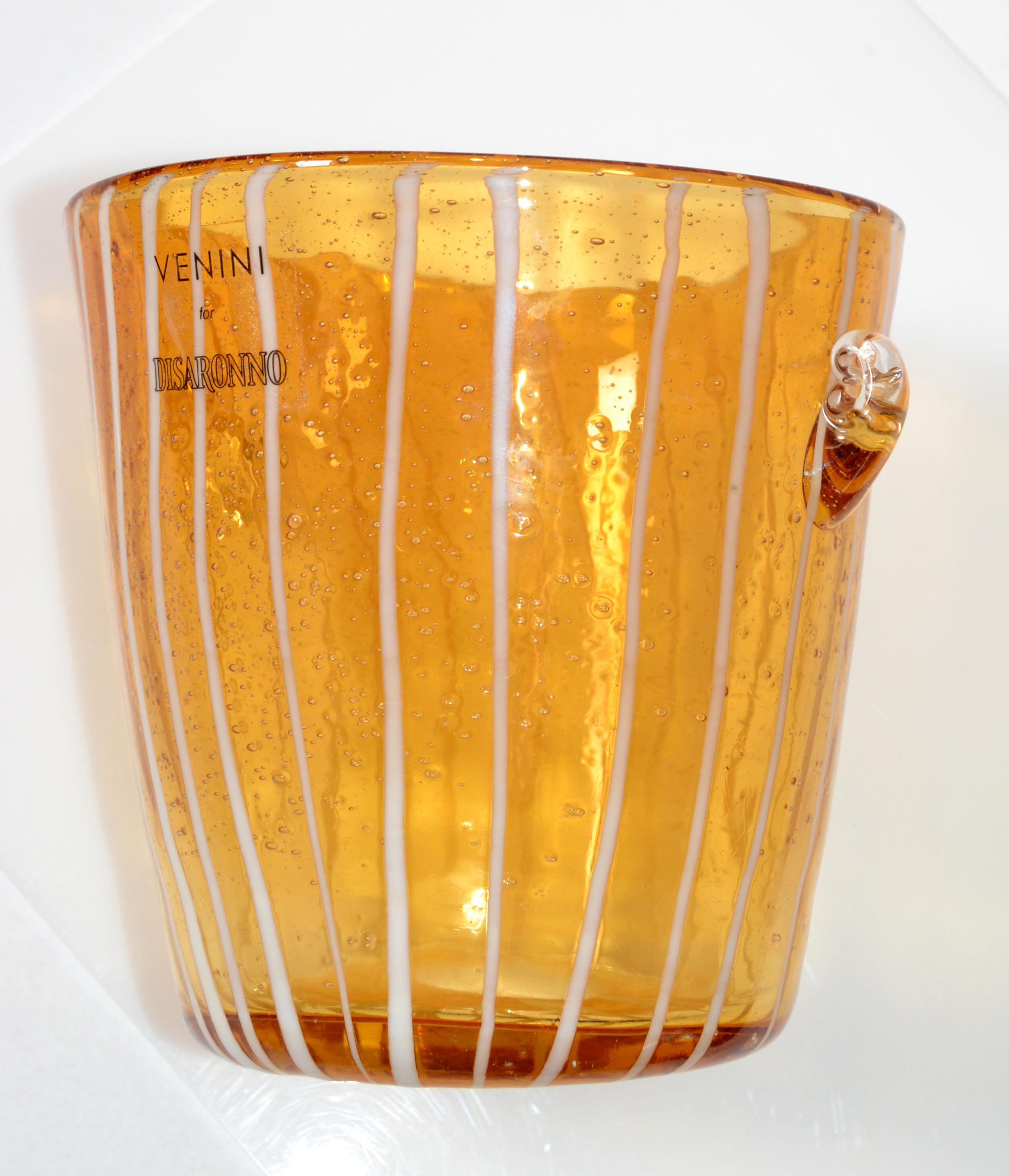 Late 20th Century Vintage Venini Murano Amber, White & Clear Wine Cooler Ice Bucket Italy 1970
