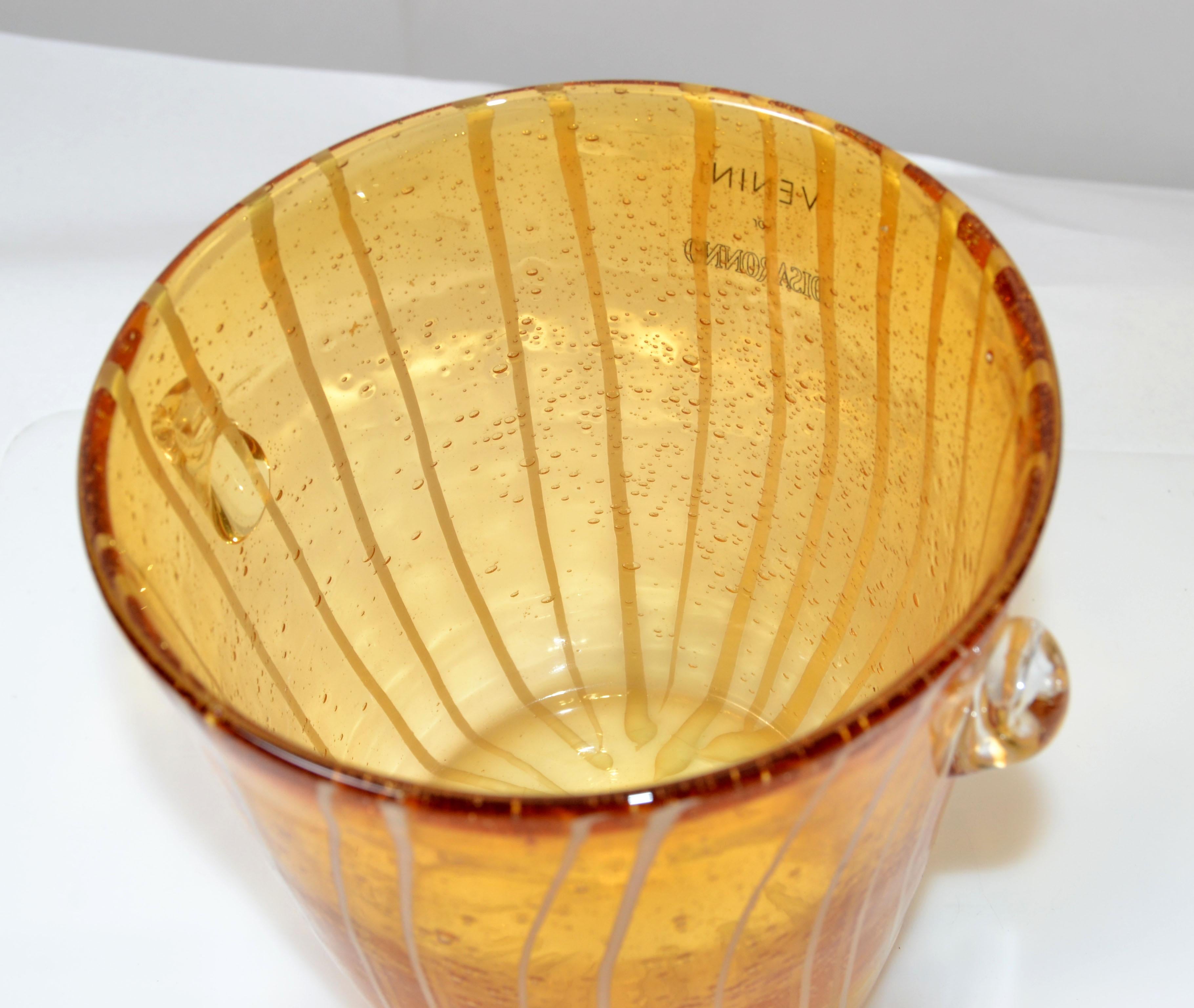 Art Glass Vintage Venini Murano Amber, White & Clear Wine Cooler Ice Bucket Italy 1970
