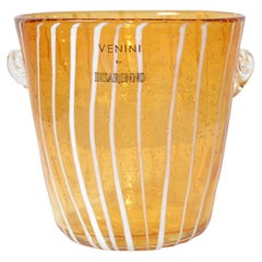 Vintage Venini Murano Amber, White & Clear Wine Cooler Ice Bucket Italy 1970