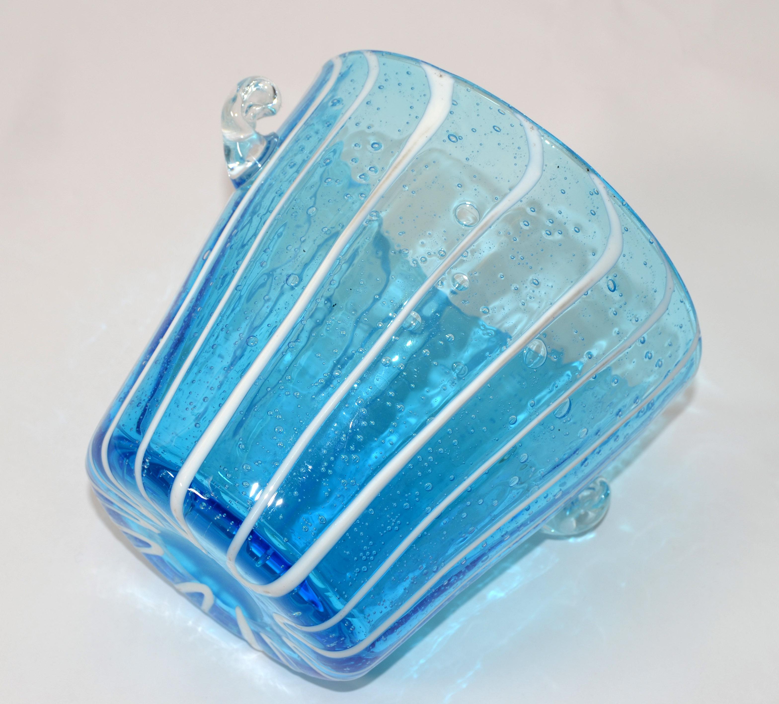 Vintage Venini Murano Light Blue White & Clear Wine Cooler Ice Bucket Italy 1970 For Sale 2