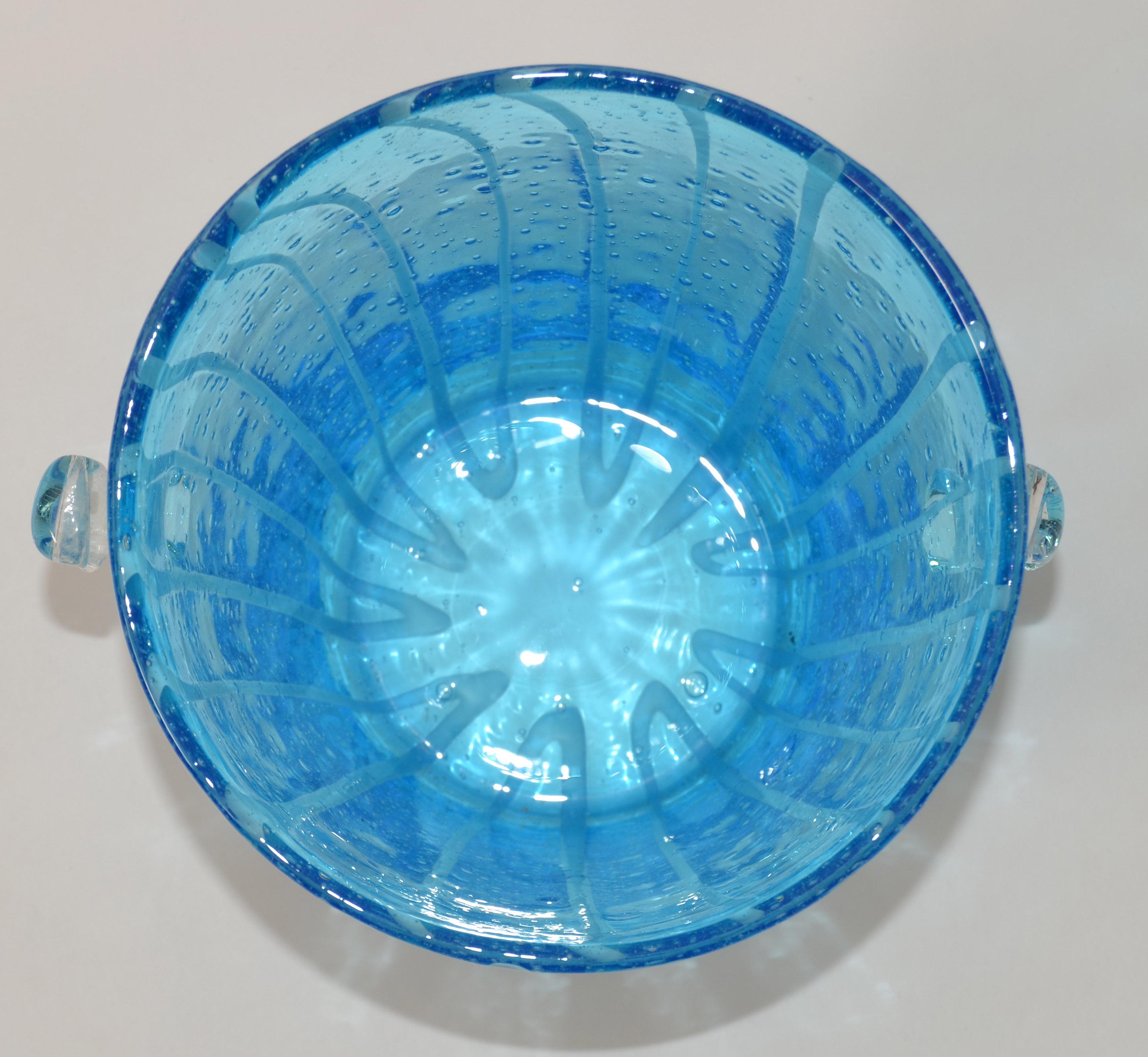 Vintage Venini Murano Light Blue White & Clear Wine Cooler Ice Bucket Italy 1970 For Sale 5