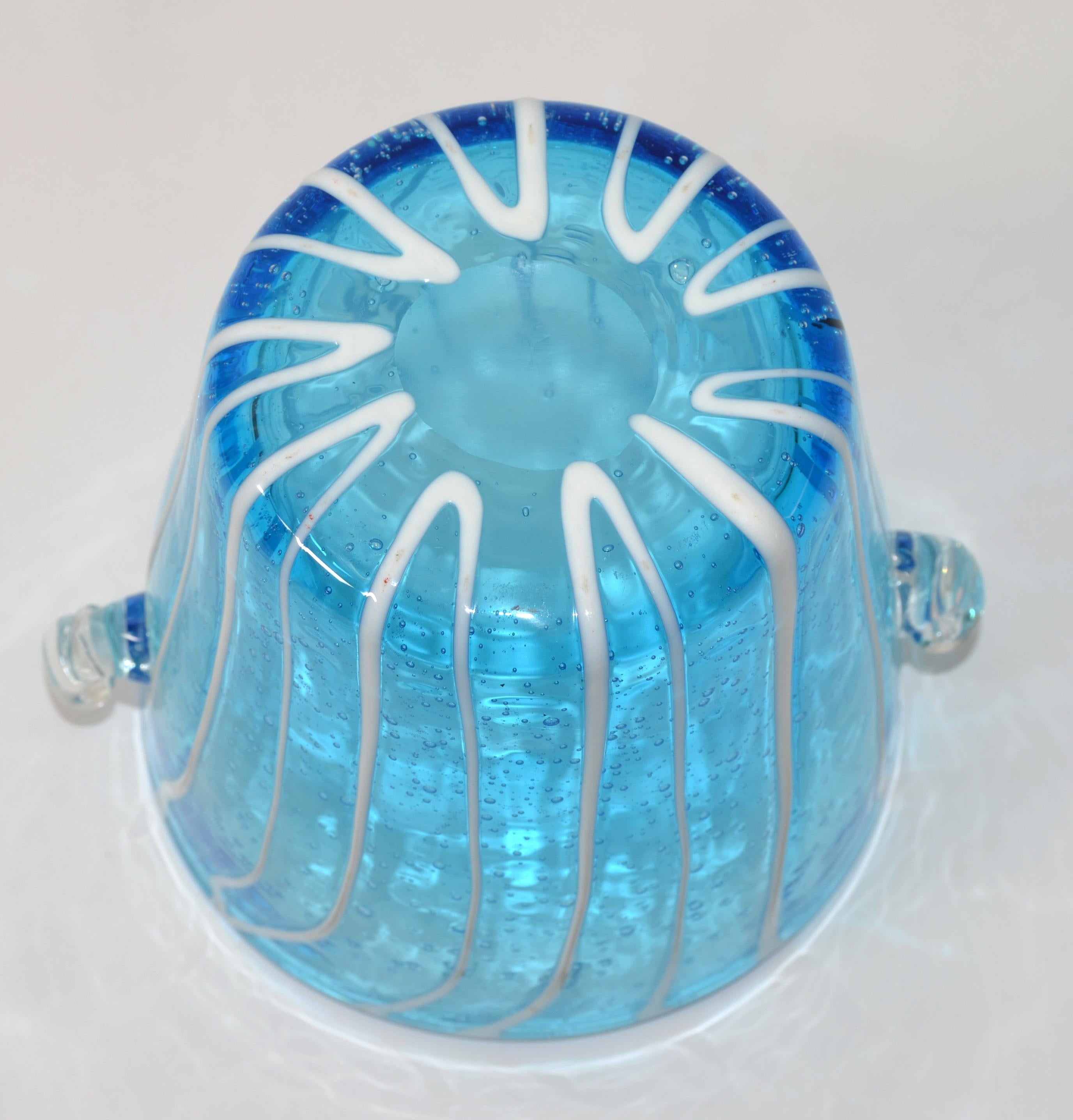 Vintage Venini Murano Light Blue White & Clear Wine Cooler Ice Bucket Italy 1970 For Sale 6