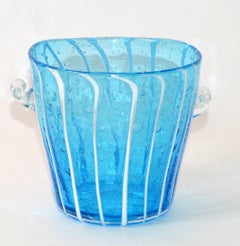 Vintage Venini Murano Light Blue White & Clear Wine Cooler Ice Bucket Italy 1970