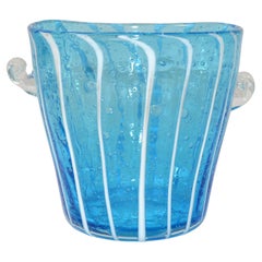Vintage Venini Murano Light Blue White & Clear Wine Cooler Ice Bucket Italy 1970
