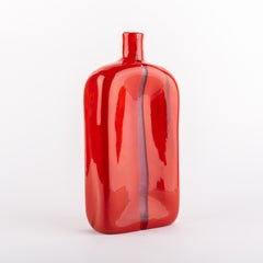 Vintage Venini Murano Red Bottle Mouth Blown Glass Vase by Toni Zuccheri