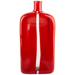 Vintage Venini Murano Red Bottle Mouth Blown Glass Vase by Toni Zuccheri