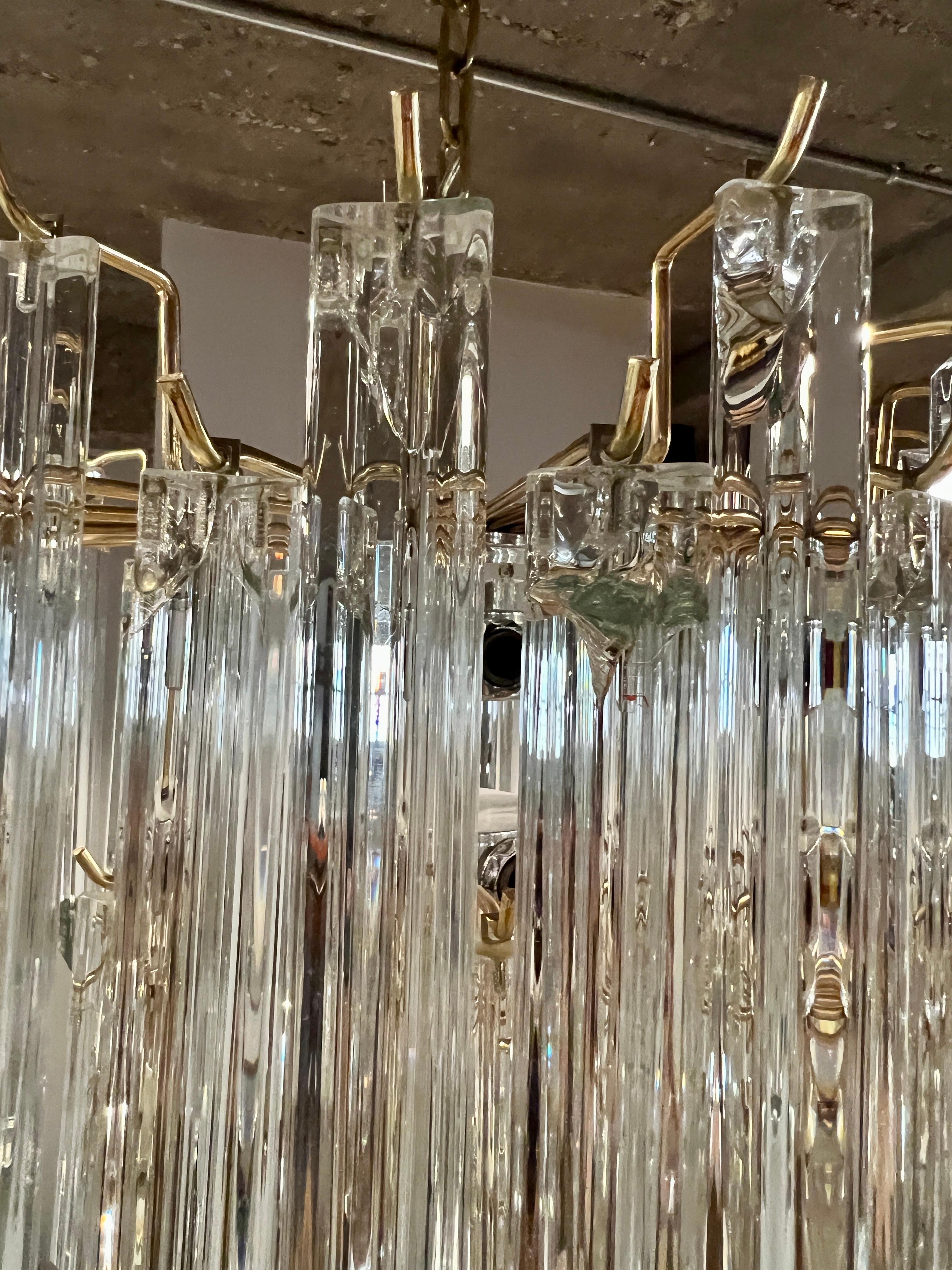 Late 20th Century Vintage Venini Murano Triedri Glass Prism Chandelier For Sale