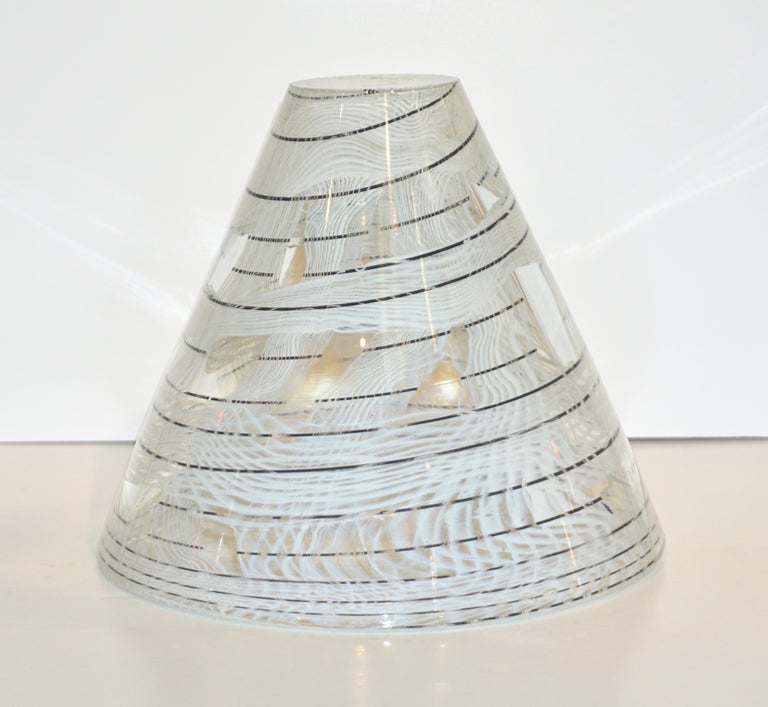 Vintage Venini Pair of Crystal Murano Glass Vases with Black and White