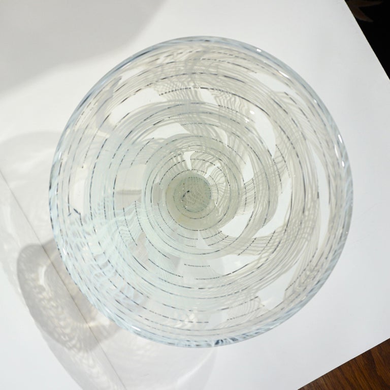 Vintage Venini Pair of Crystal Murano Glass Vases with Black and White