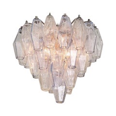 Vintage Venini Polyhedral Chandelier in Clear and Blue Glass, Italy, 1960s