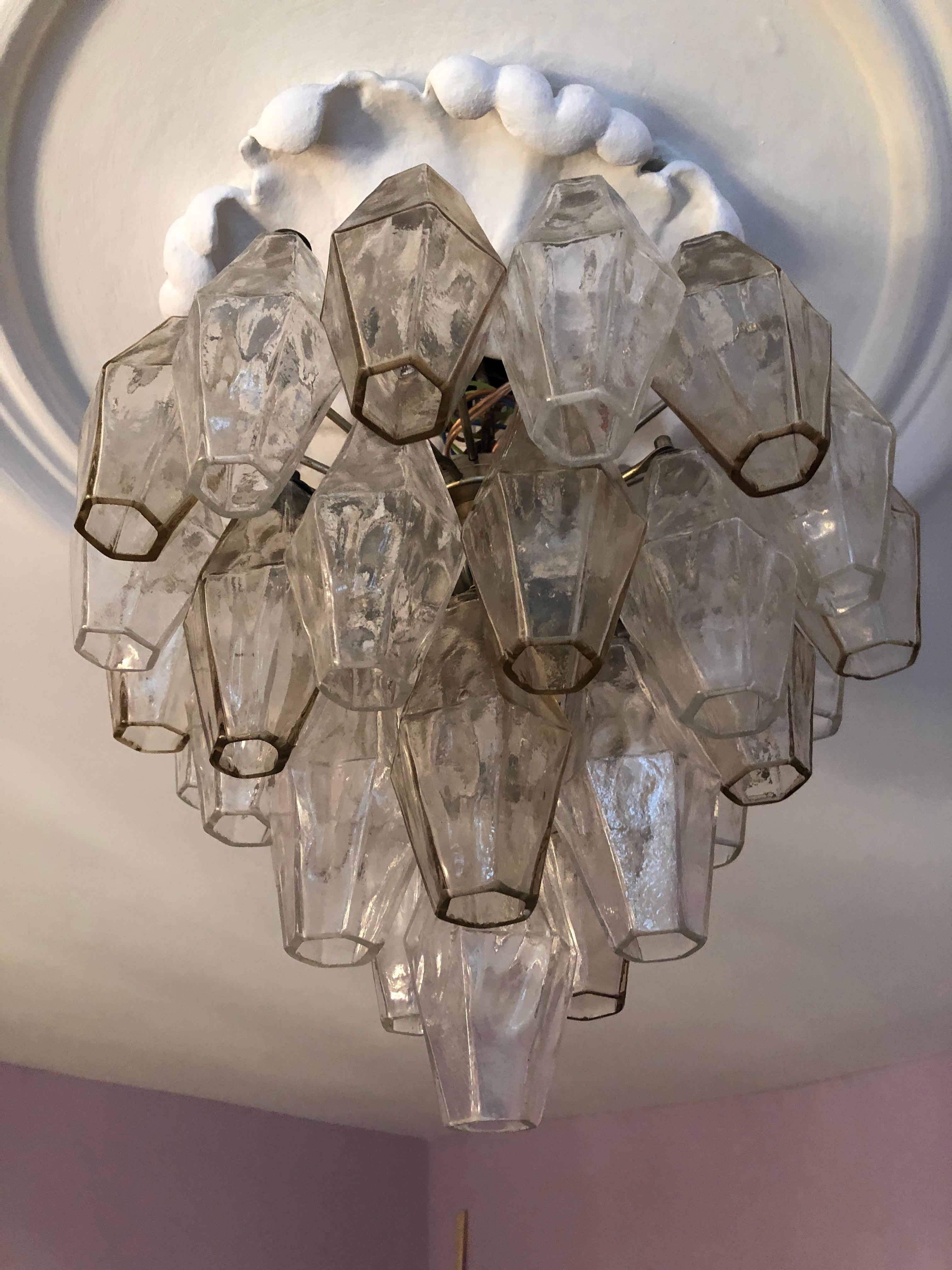 Mid-20th Century Vintage Venini Polyhedral Chandelier in Clear and Smoked Glass, Italy, 1960s
