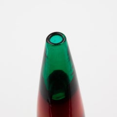 Vintage Venini Red and Green Murano Fulvio Bianconi a Fasce Mouth Blown Vase