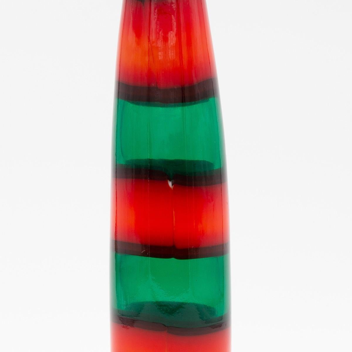 Mid-Century Modern Vintage Venini Red and Green Murano Fulvio Bianconi a Fasce Mouth Blown Vase