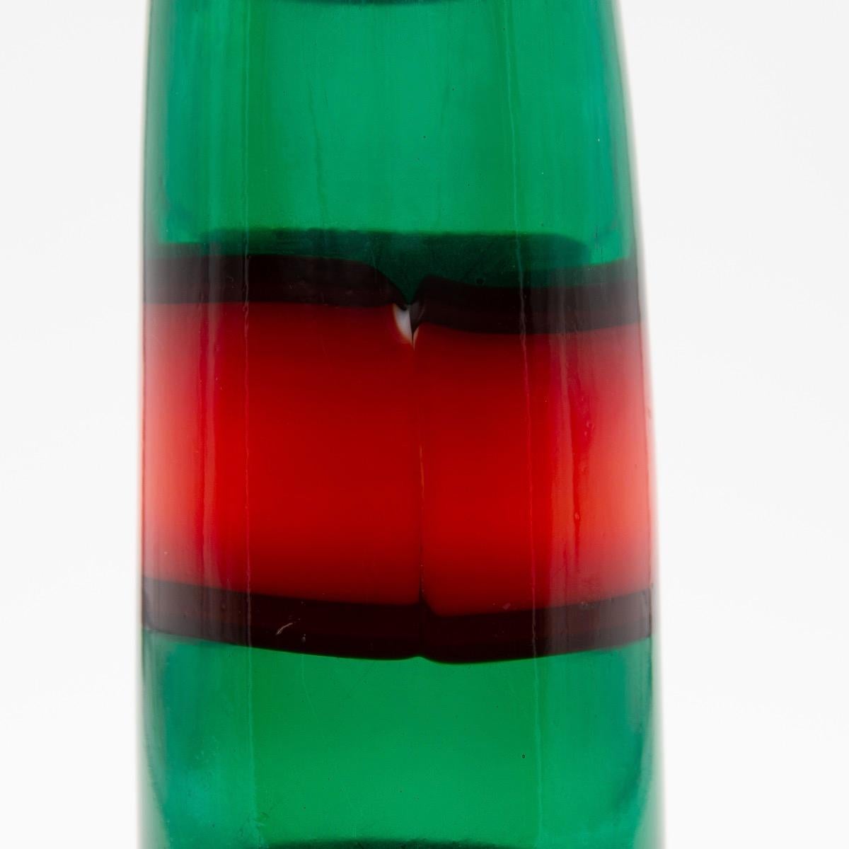 Italian Vintage Venini Red and Green Murano Fulvio Bianconi a Fasce Mouth Blown Vase