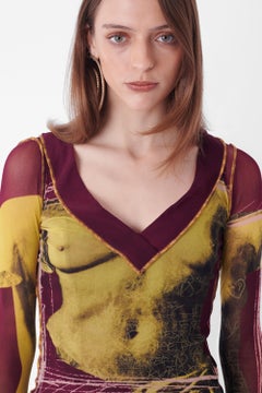 Vintage Jean Paul Gaultier Venus Print V-Neck Mesh Top