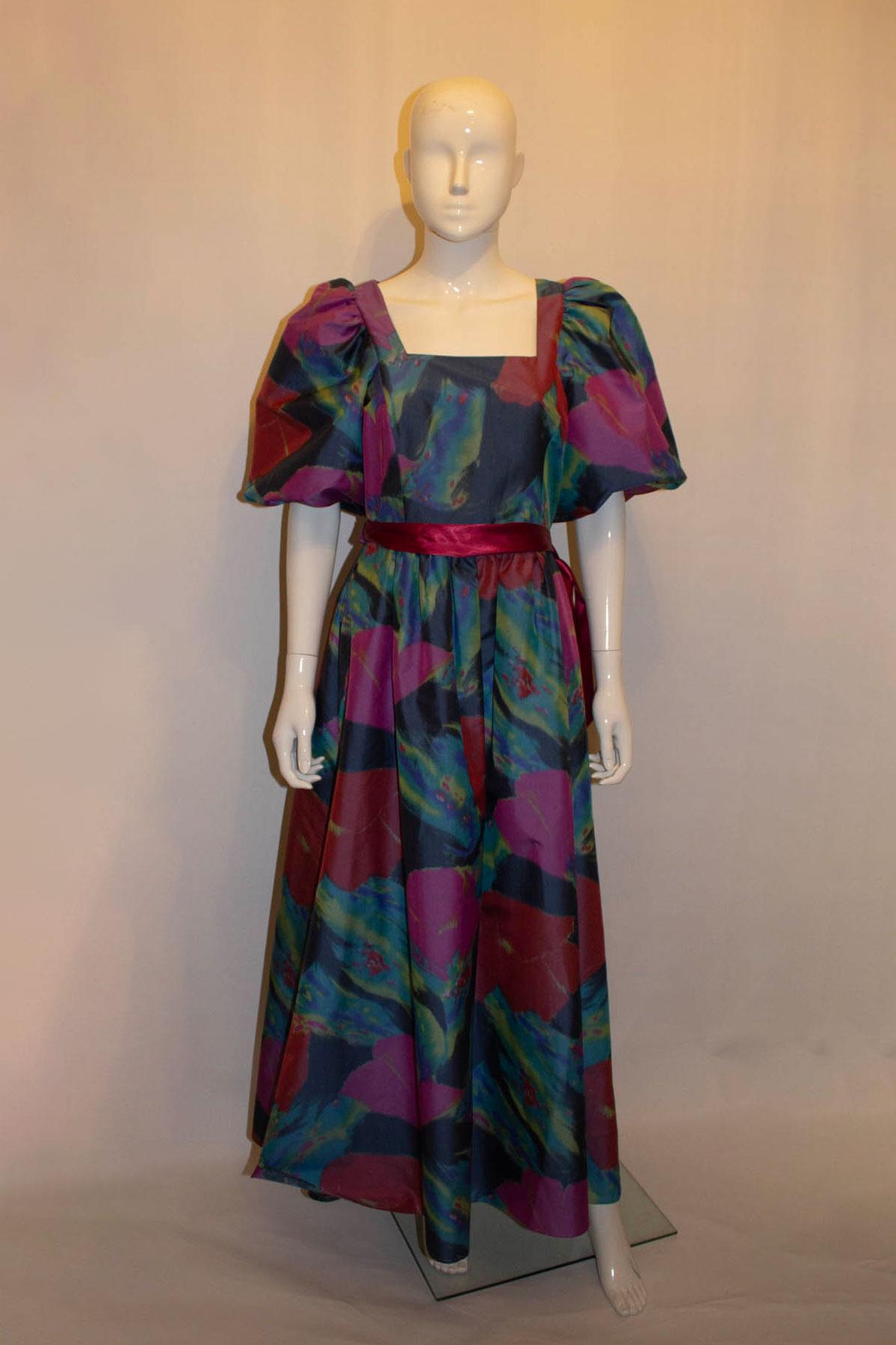 Vintage Vera Mont Multi Colour Gown In Good Condition For Sale In London, GB