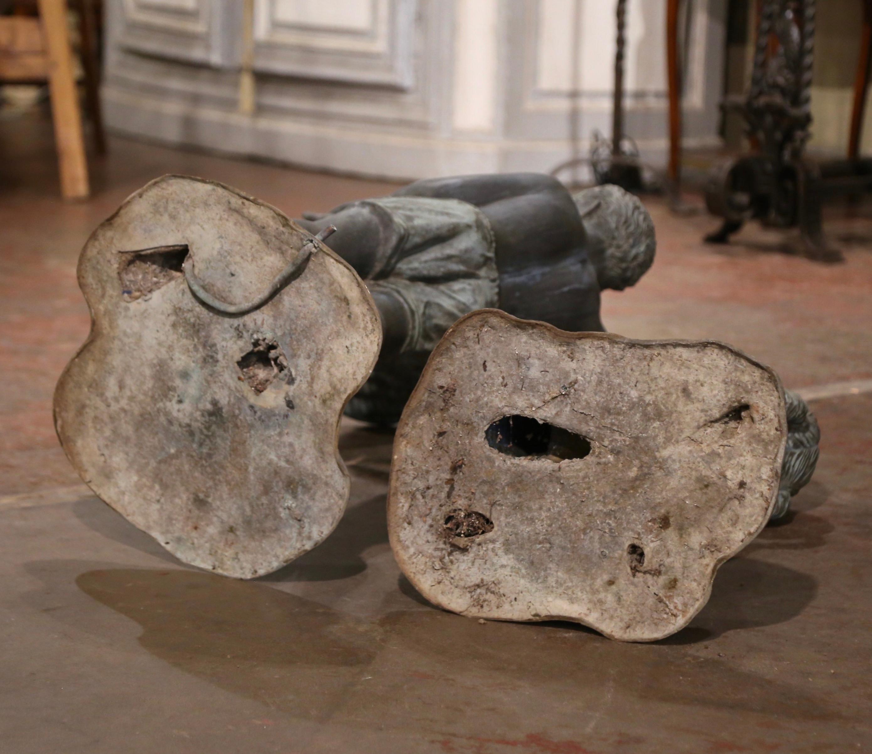 Sculpture de fontaine d'eau en bronze vert-de-gris garçon et fille signée Vernon Geyco en vente 6