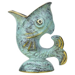 Vintage Verdigris-Bronze-Fisch- Zahn Zahnbügelhalter, Walter Bosse-Stil, Mid-Century