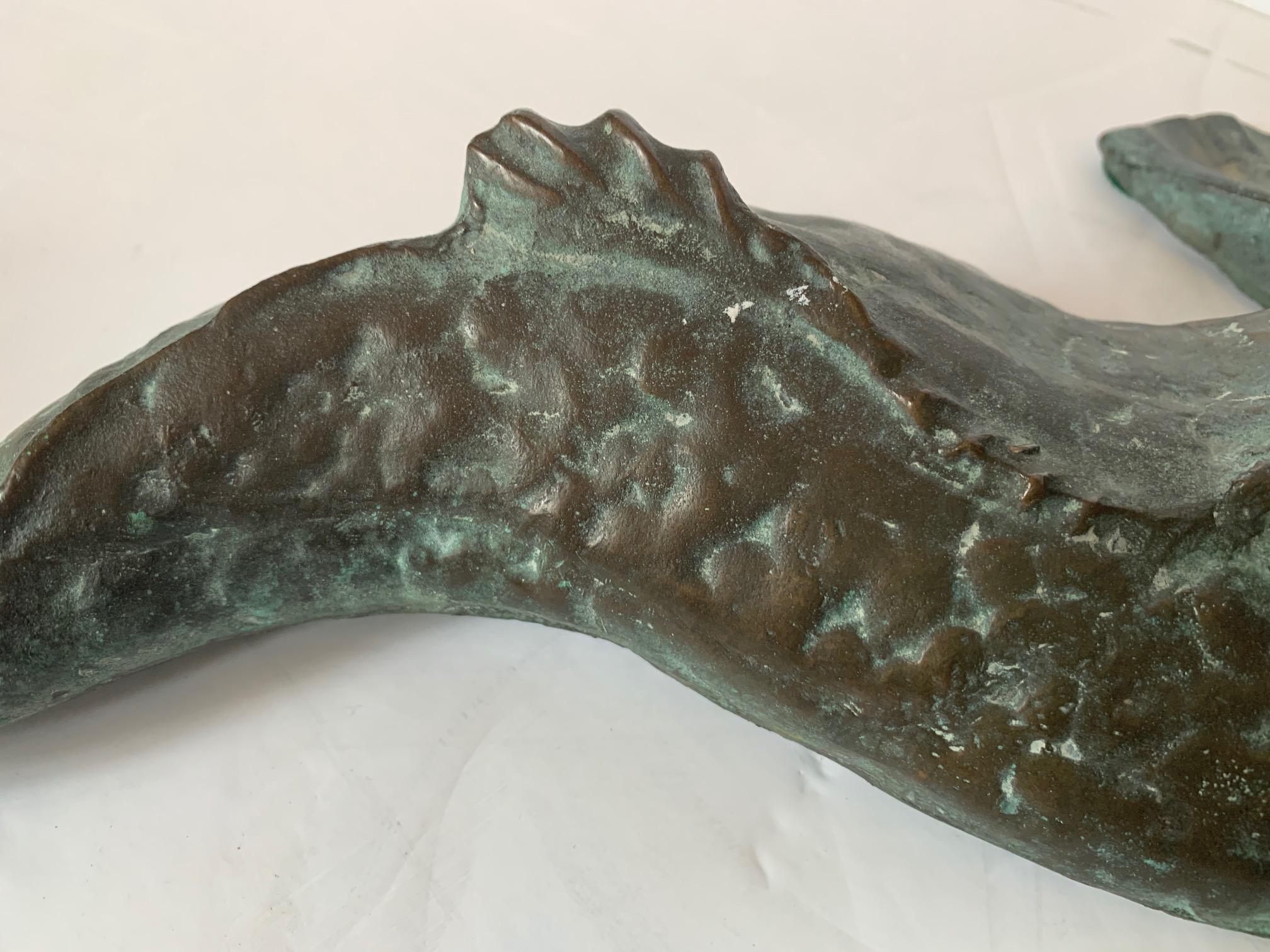 North American Vintage Verdigris Bronze Stylized Dolphin Sculpture