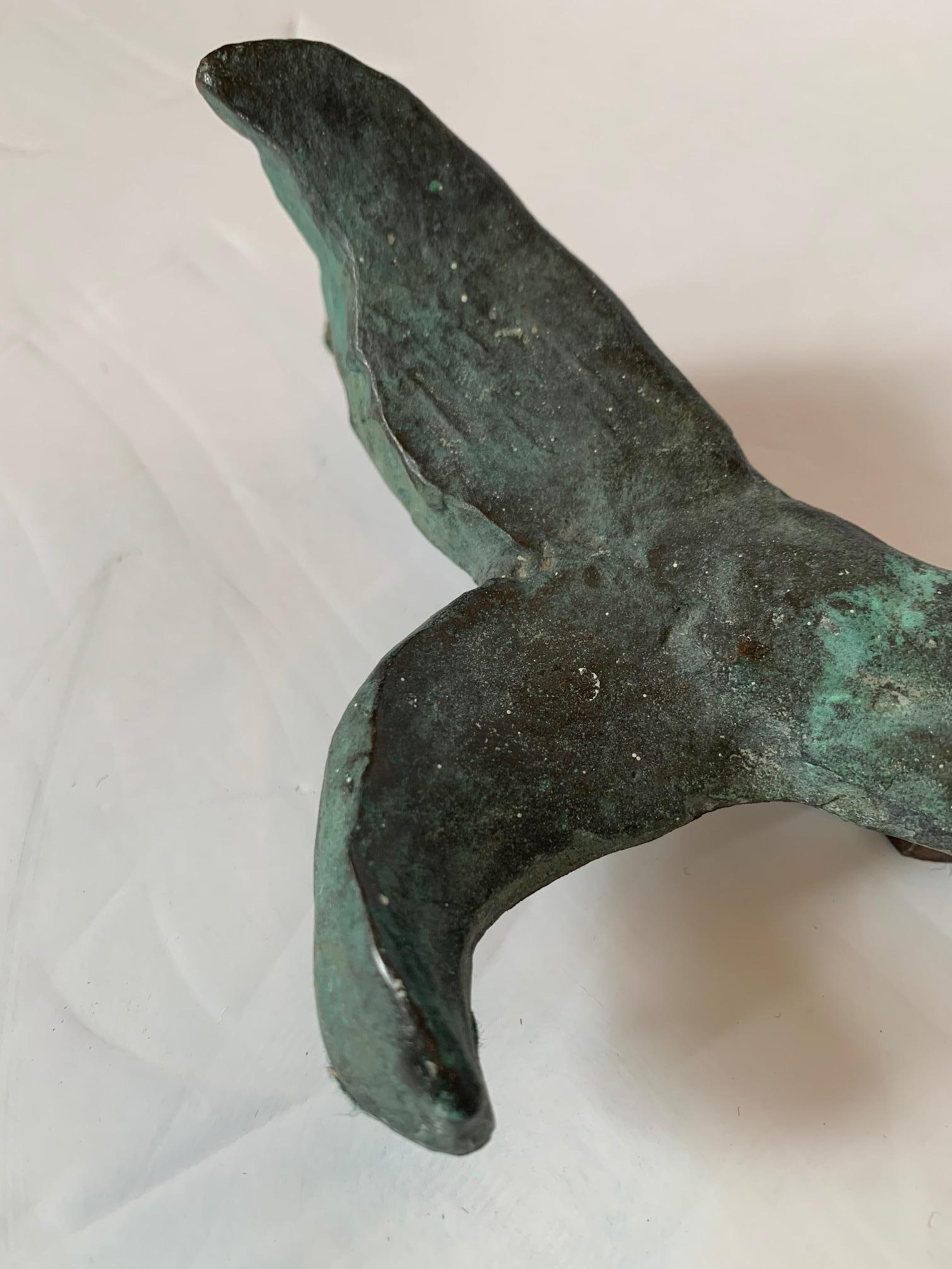 Vintage Verdigris Bronze Stylized Dolphin Sculpture In Good Condition In Hopewell, NJ