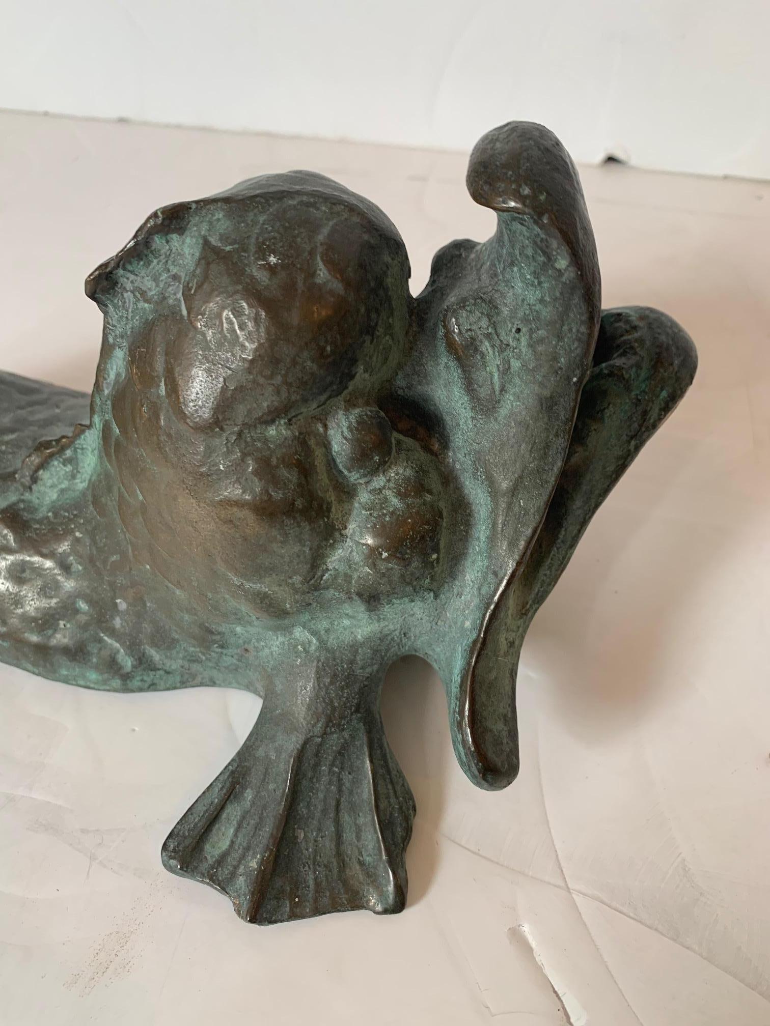 Late 20th Century Vintage Verdigris Bronze Stylized Dolphin Sculpture