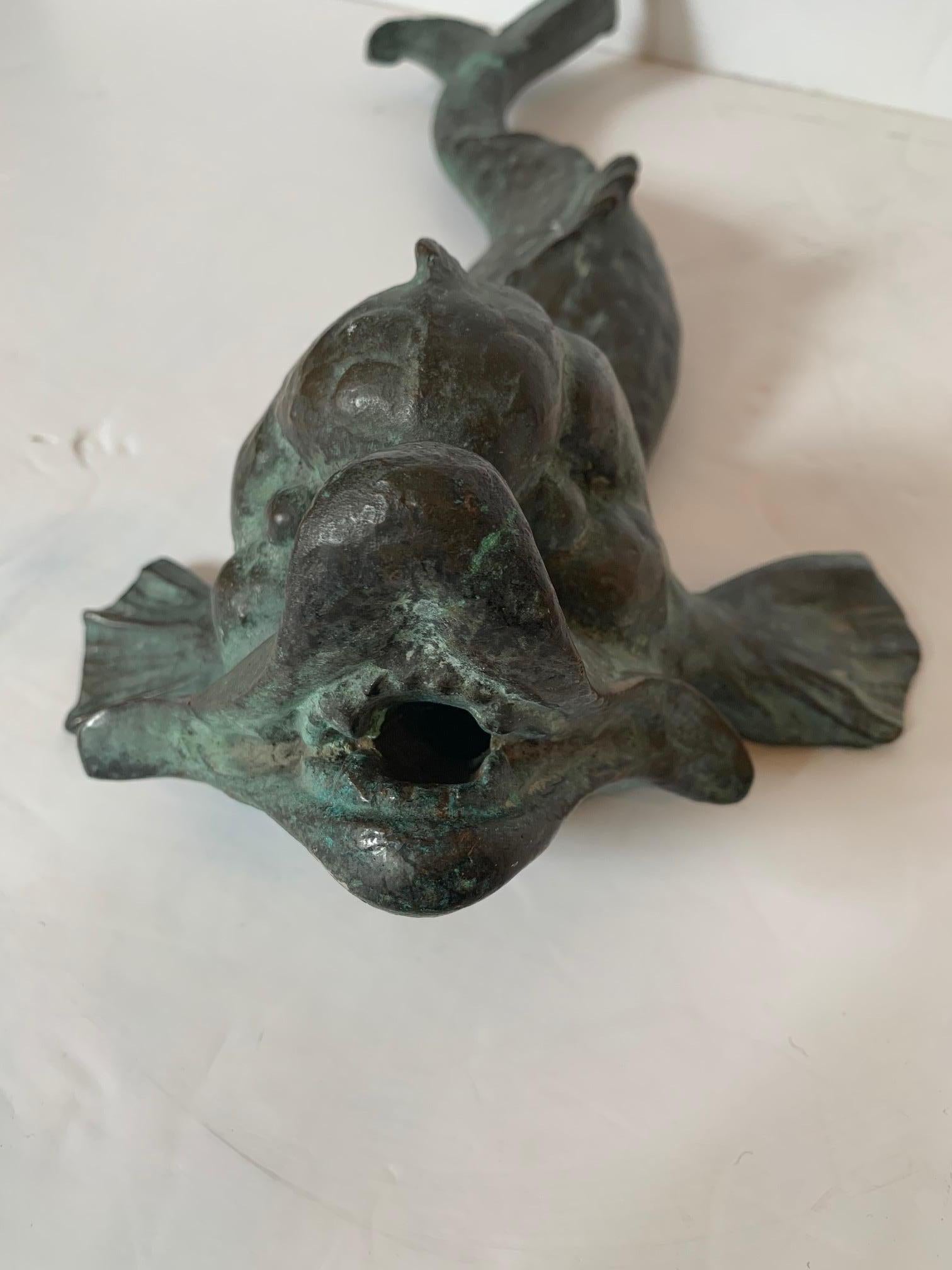 Vintage Verdigris Bronze Stylized Dolphin Sculpture 1